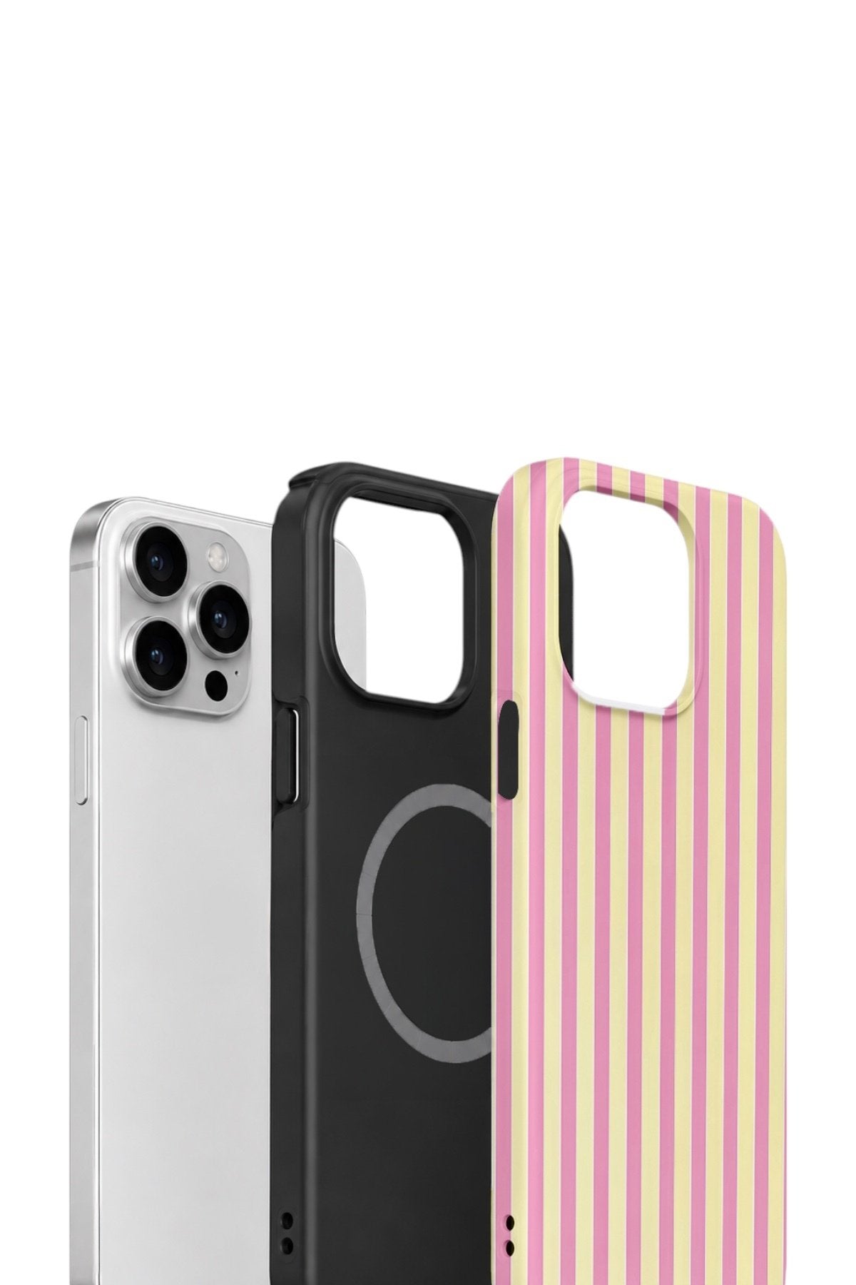 iPhone 14 Pro Vorian Çift Katmanlı MagSafe Kılıf Pink Lemon Pinstripe