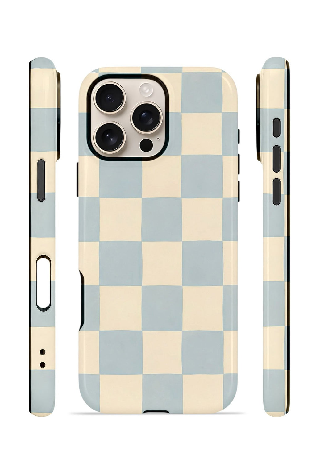 iPhone 16 Pro Max Vorian Çift Katmanlı Kılıf Powder Blue Checker