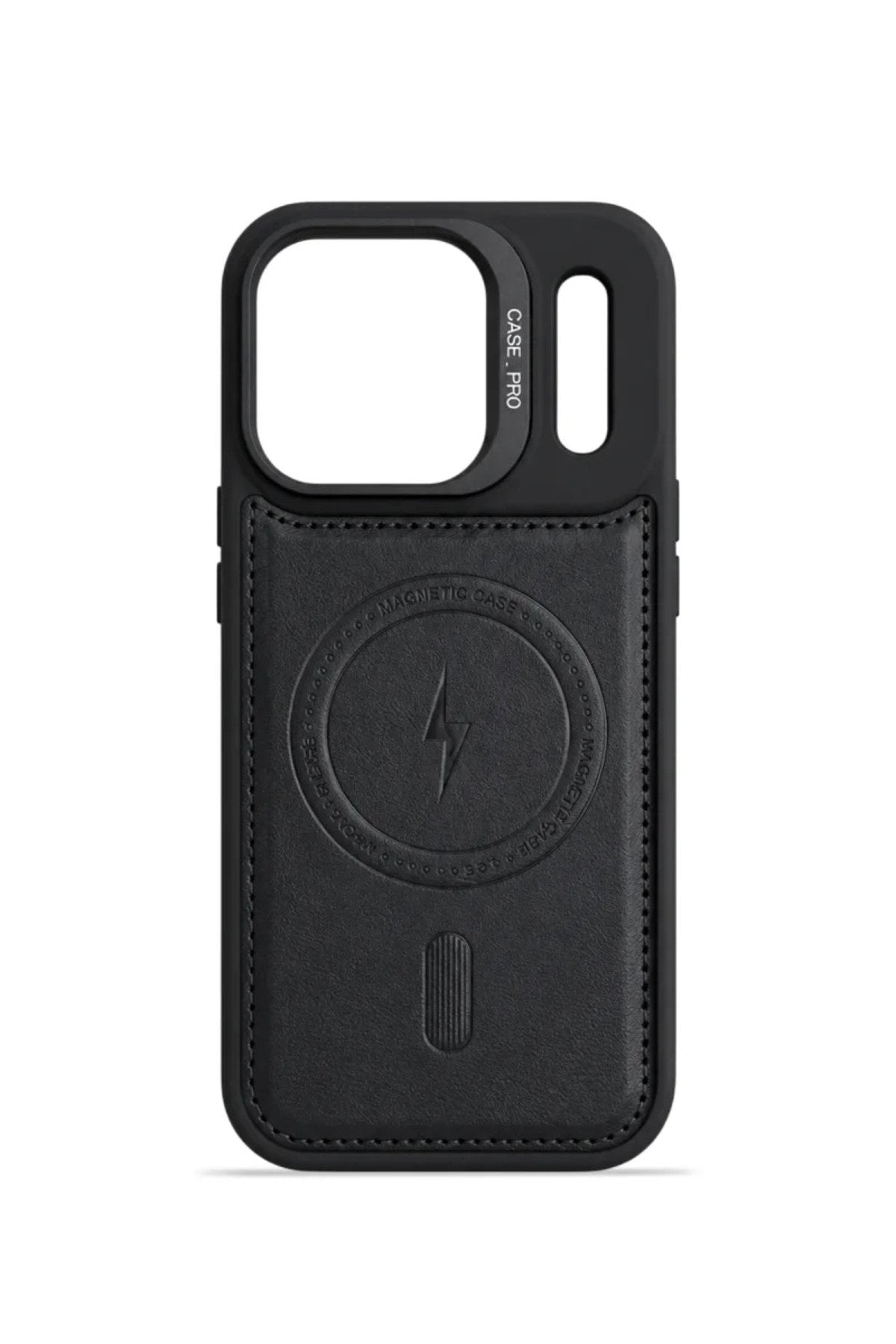 iPhone 17 Pro GripStand MagSafe Deri Kılıf Siyah