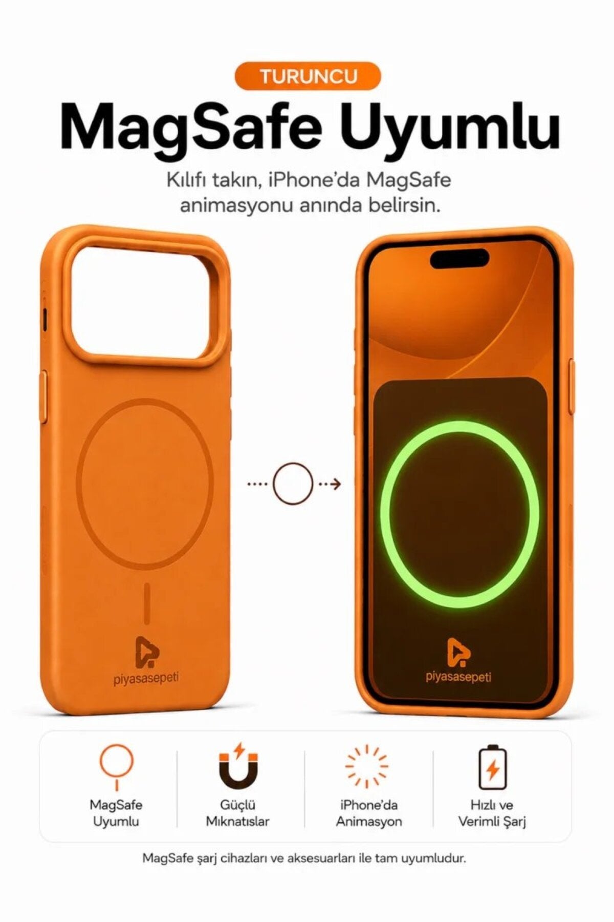 iPhone 17 Pro Max Mag Core Akıllı MagSafe Animasyonlu Silikon Kılıf Turuncu