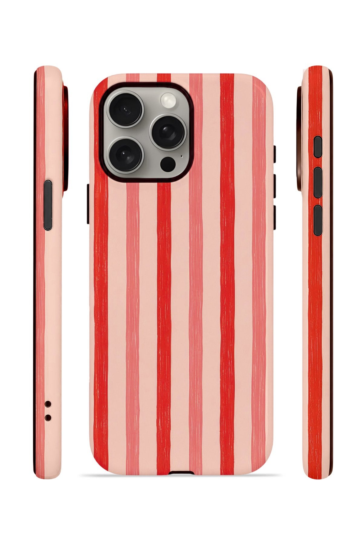 iPhone 15 Pro Max Vorian Çift Katmanlı MagSafe Kılıf Coral Cream Stripe