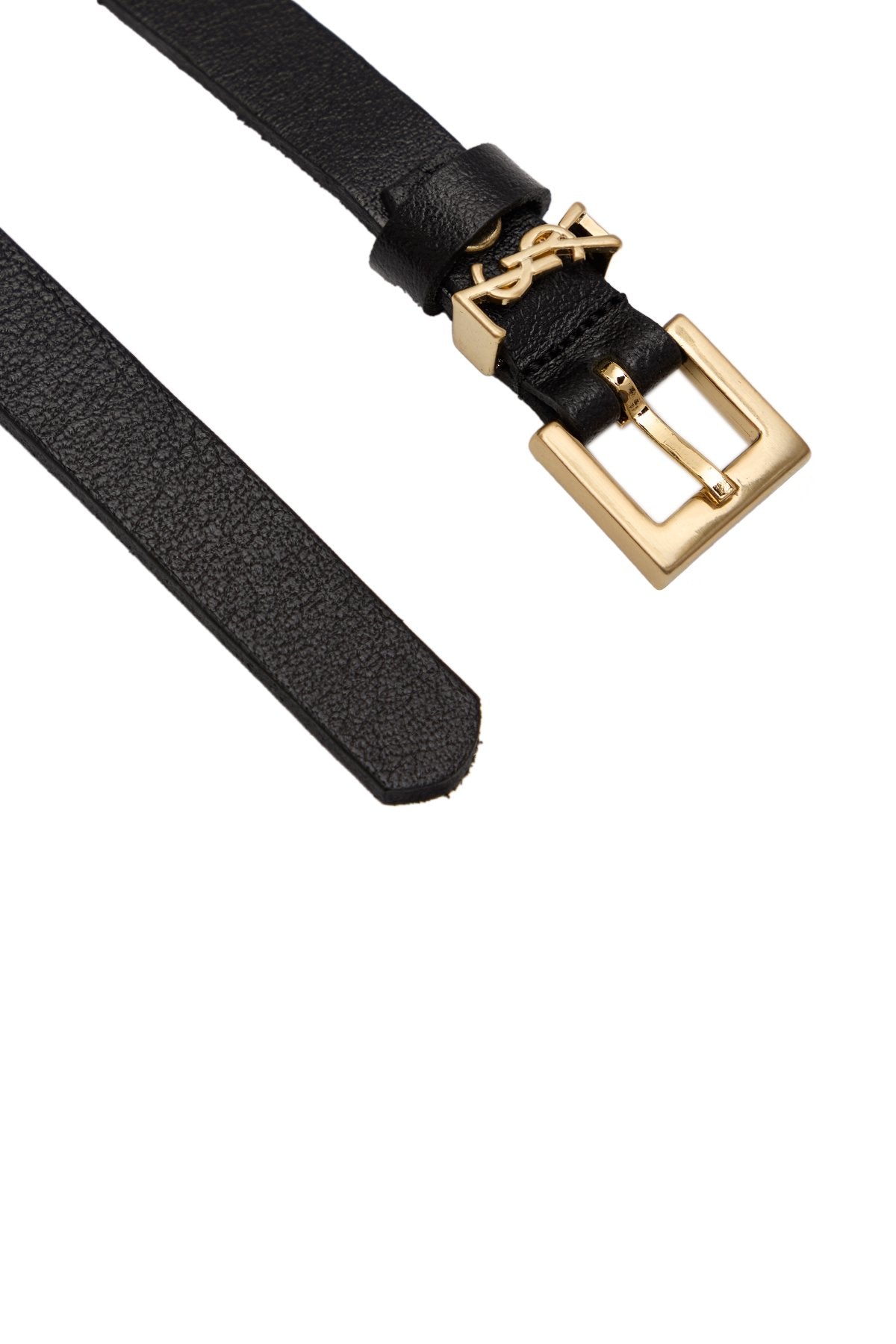 Kadın Siyah Parlak Gold Tokalı İnce Hakiki Deri Kemer