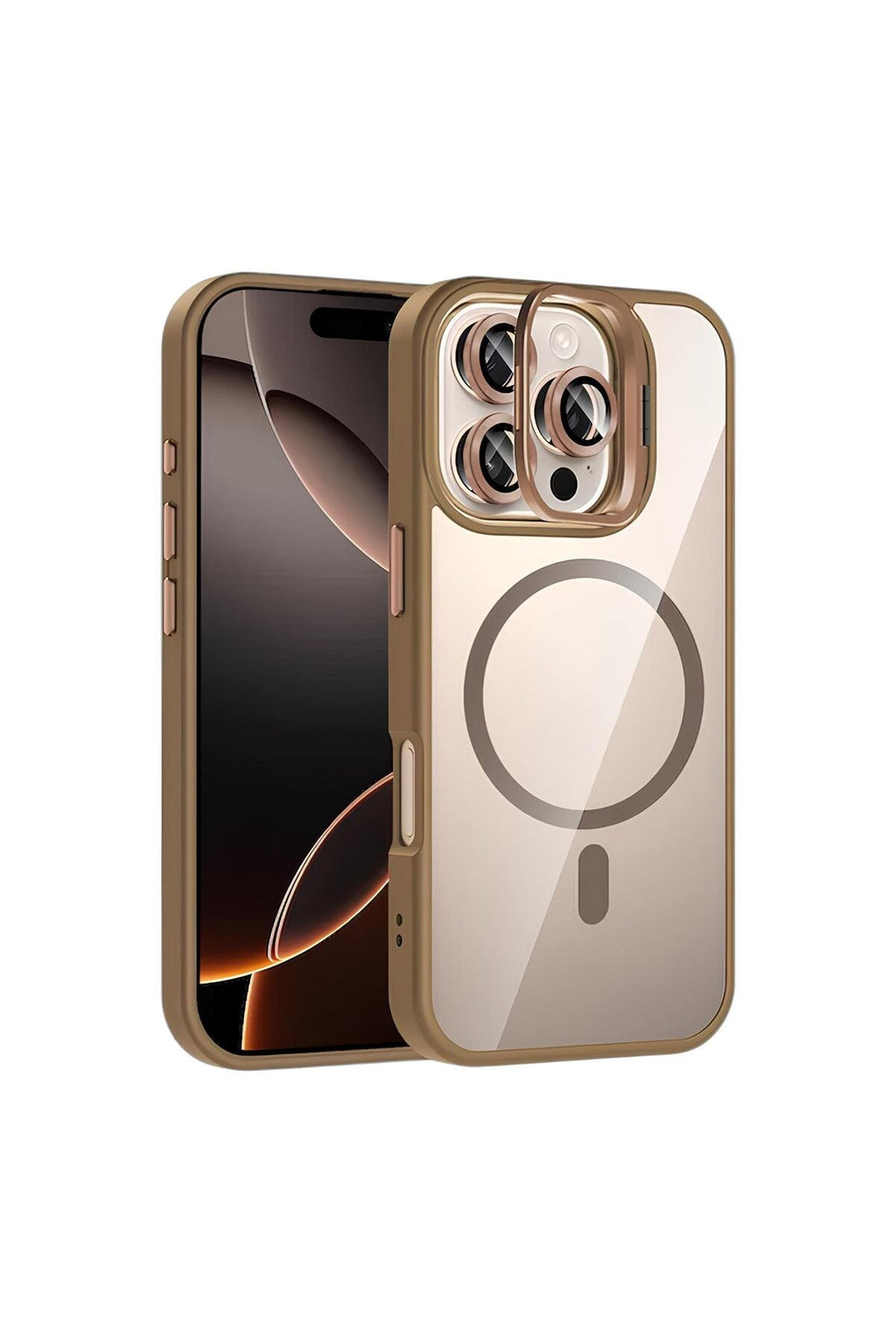 iPhone 16 Pro Max 6.9'' Cyrenn MagSafe Kılıf + Lens Koruyucu Kum Beji