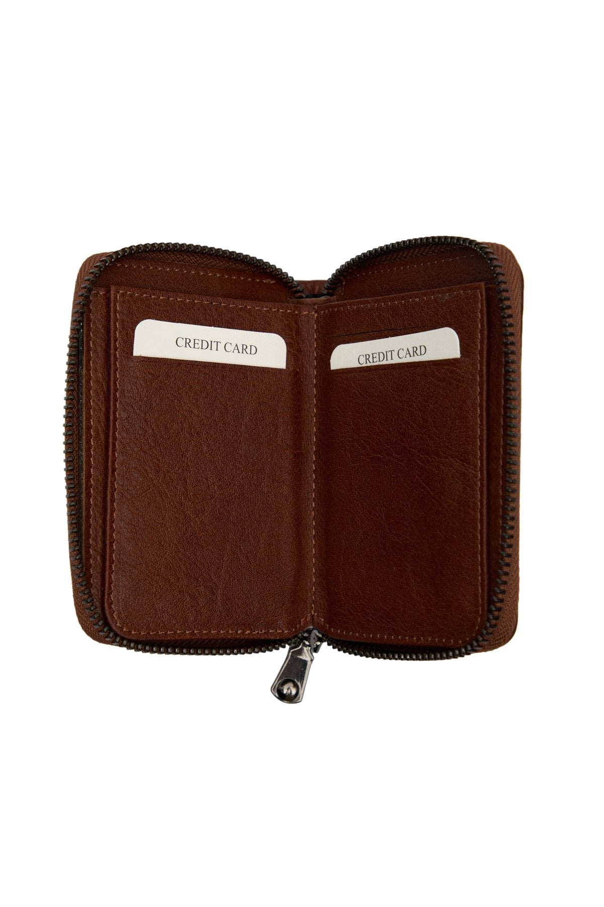 Hakiki Deri Fermuarlı Kahverengi Unisex Cüzdan Kartlık