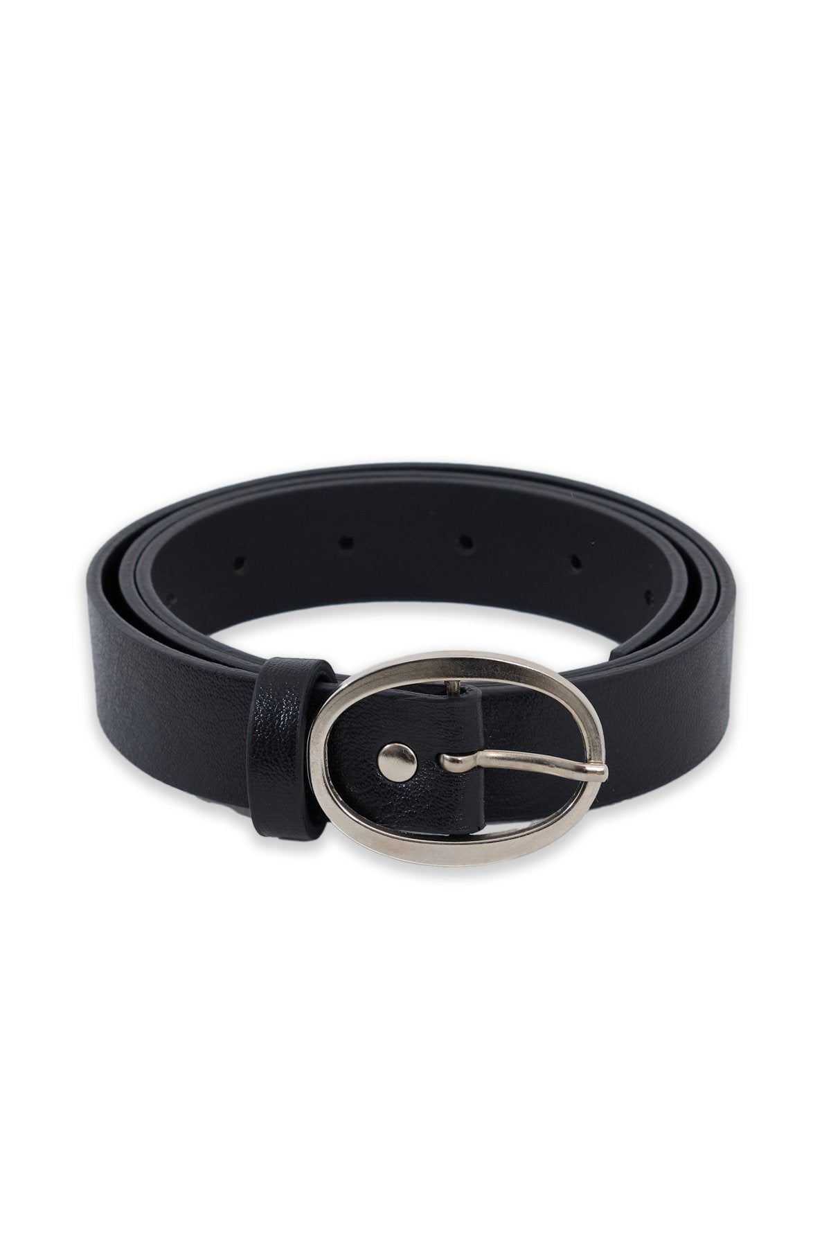 Metal Tokalı Deri Görünümlü İnce  Siyah Kadın Kemeri