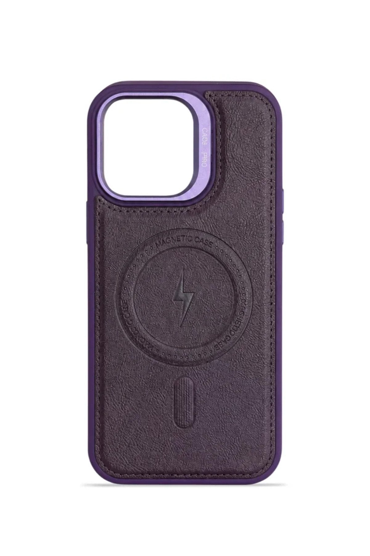 iPhone 15 Pro GripStand MagSafe Deri Kılıf Mor