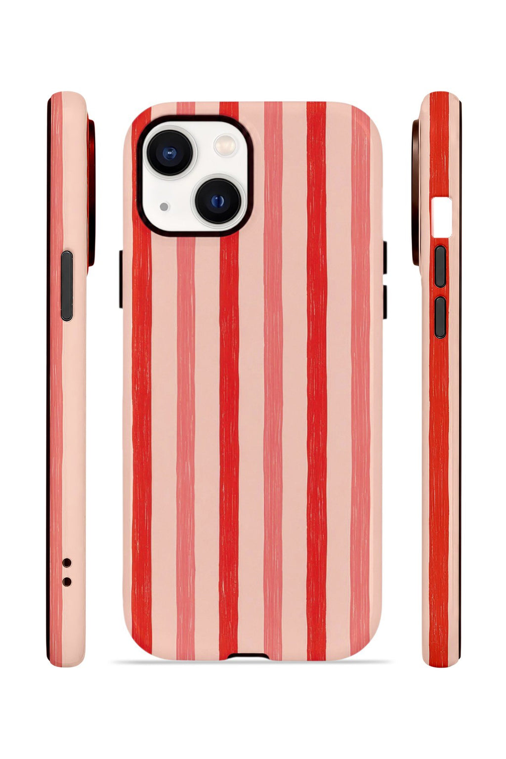 iPhone 15 Vorian Çift Katmanlı MagSafe Kılıf Coral Cream Stripe