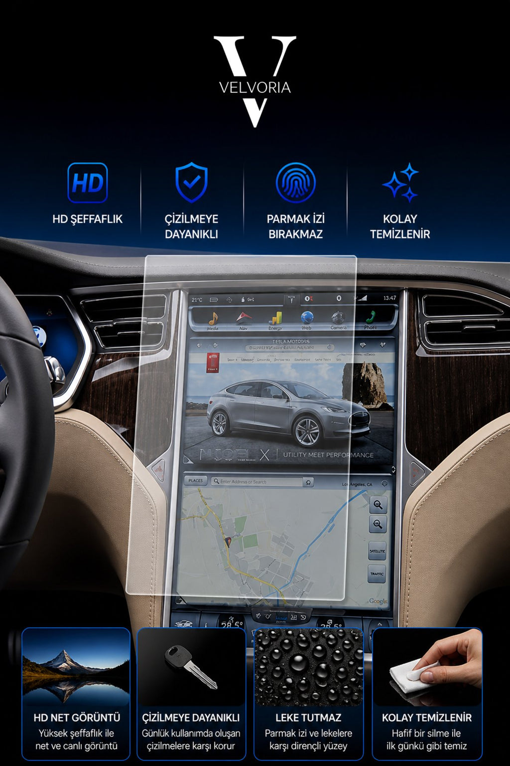 Tesla Model X 17 inç Multimedya Navigasyon Nano Ekran Koruyucu