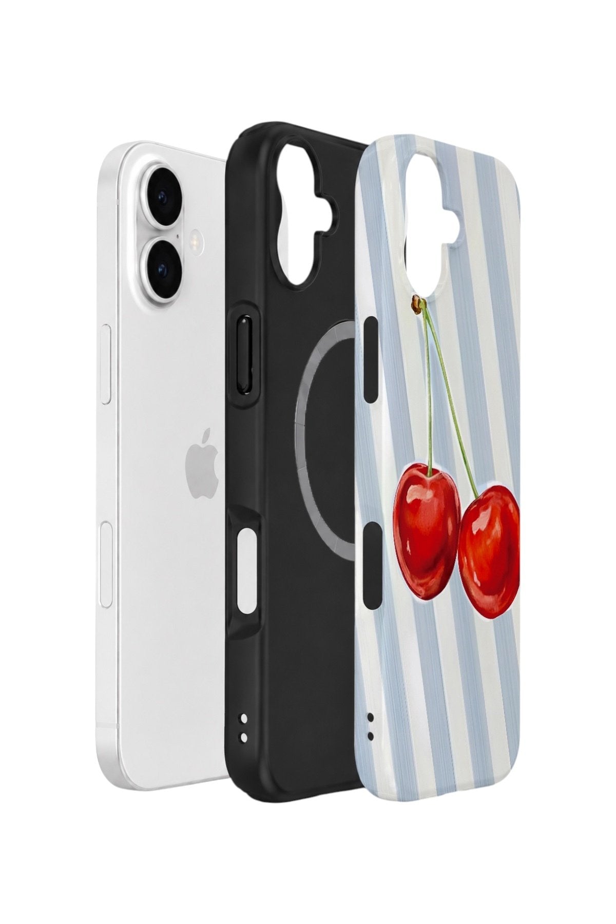 iPhone 16 Vorian Çift Katmanlı MagSafe Kılıf Cherry Blue Stripe