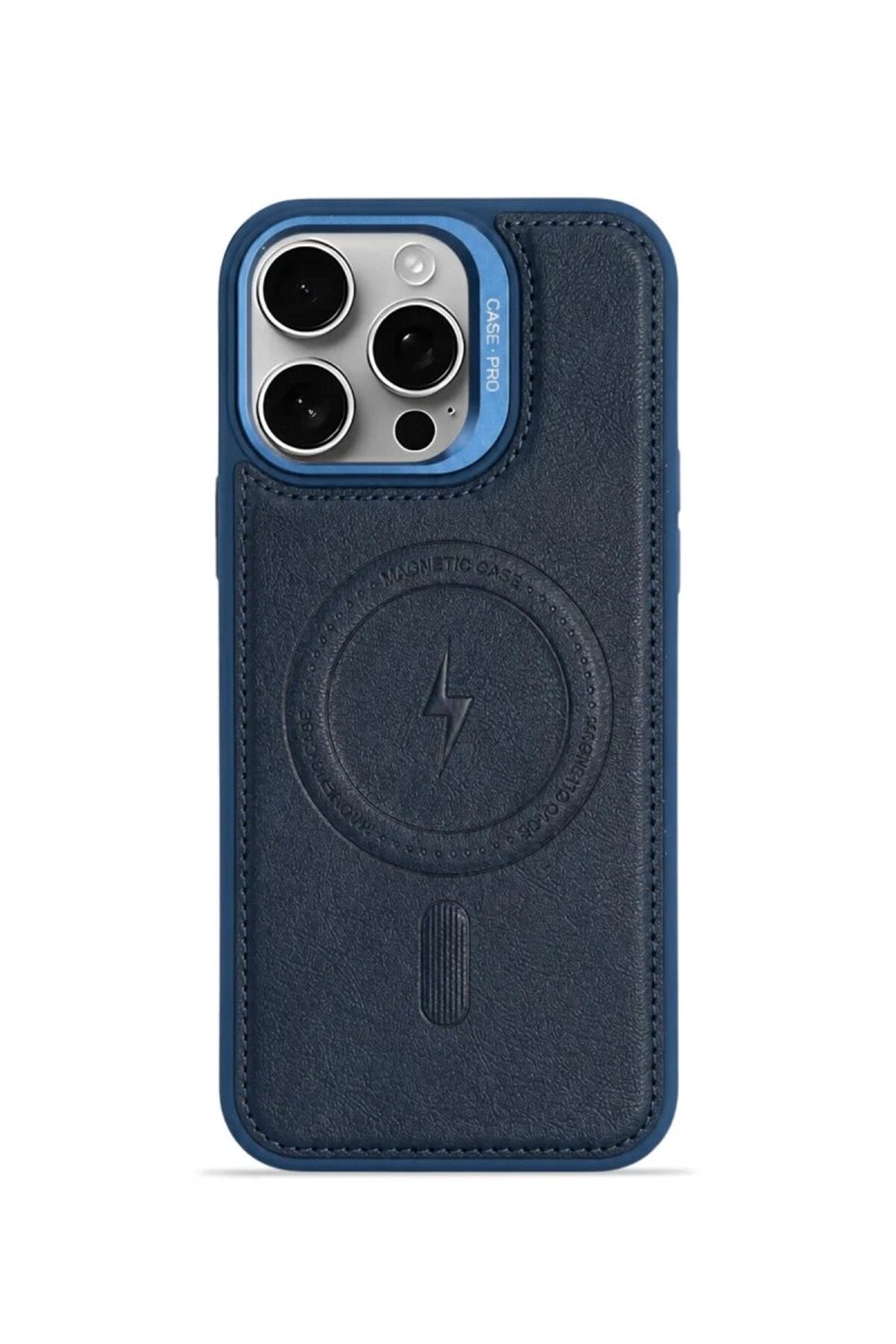 iPhone 15 GripStand MagSafe Deri Kılıf Lacivert