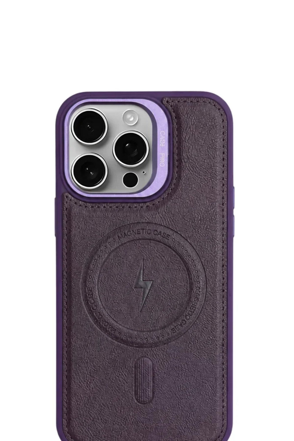iPhone 15 Pro GripStand MagSafe Deri Kılıf Mor