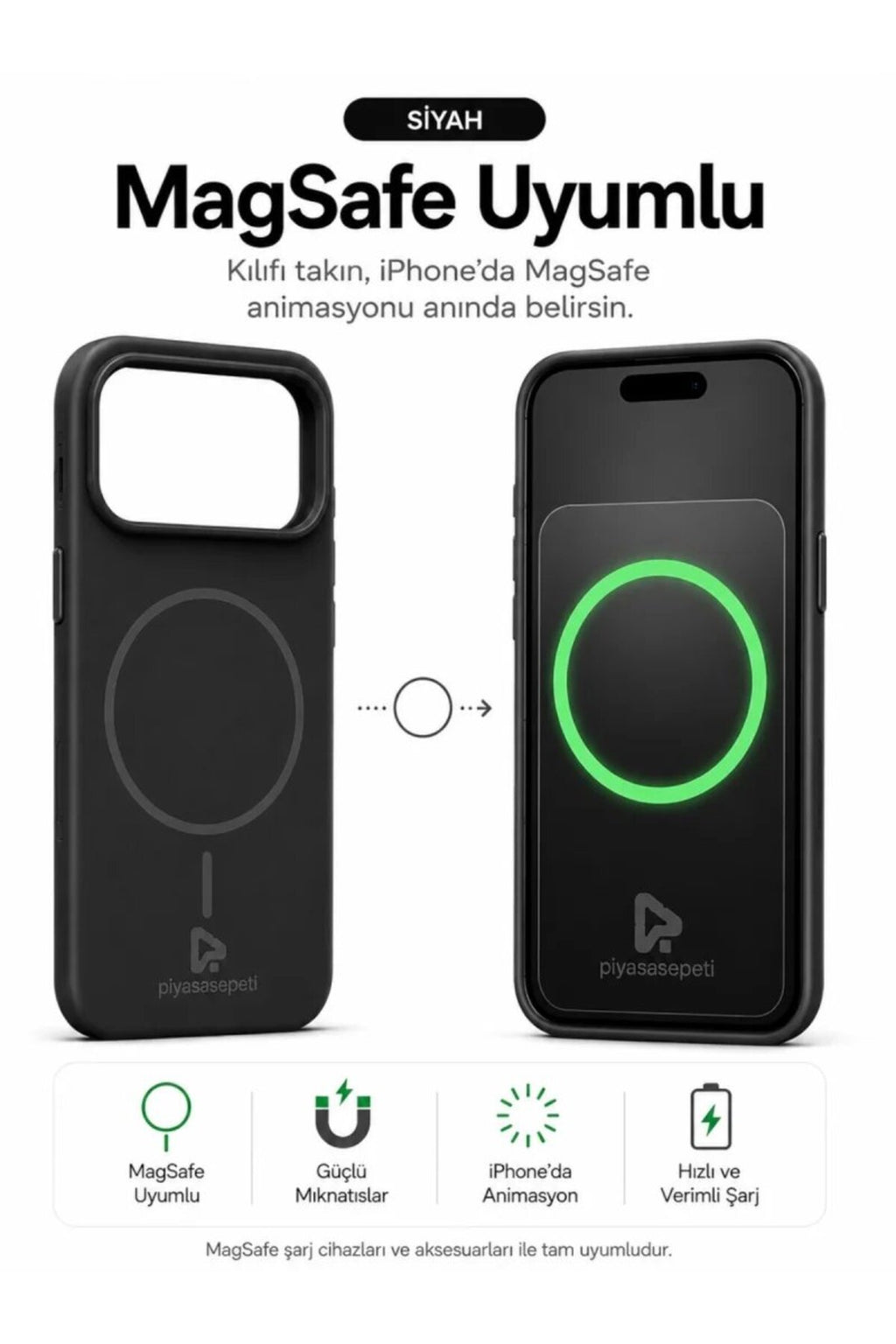 iPhone 17 Pro Max Mag Core Akıllı MagSafe Animasyonlu Silikon Kılıf Siyah