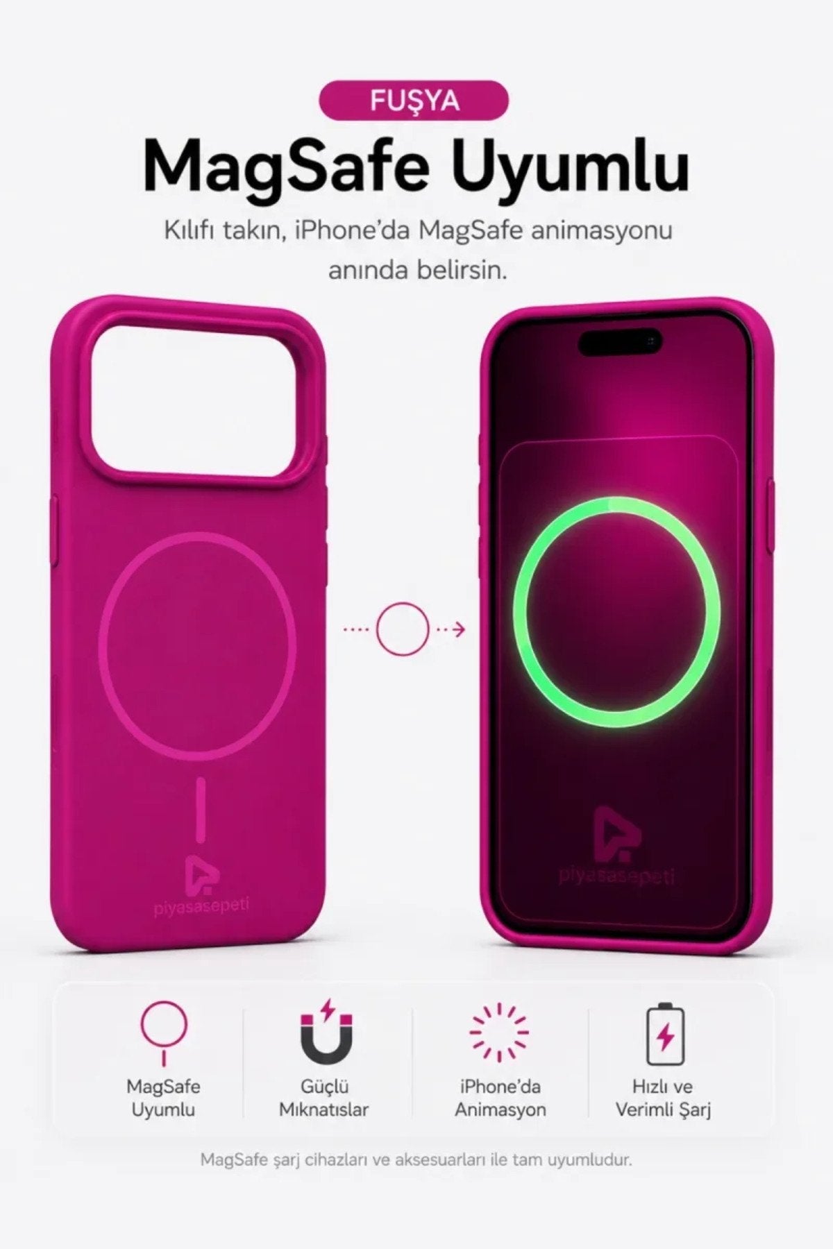 iPhone 17 Pro Max Mag Core Akıllı MagSafe Animasyonlu Silikon Kılıf Fuşya
