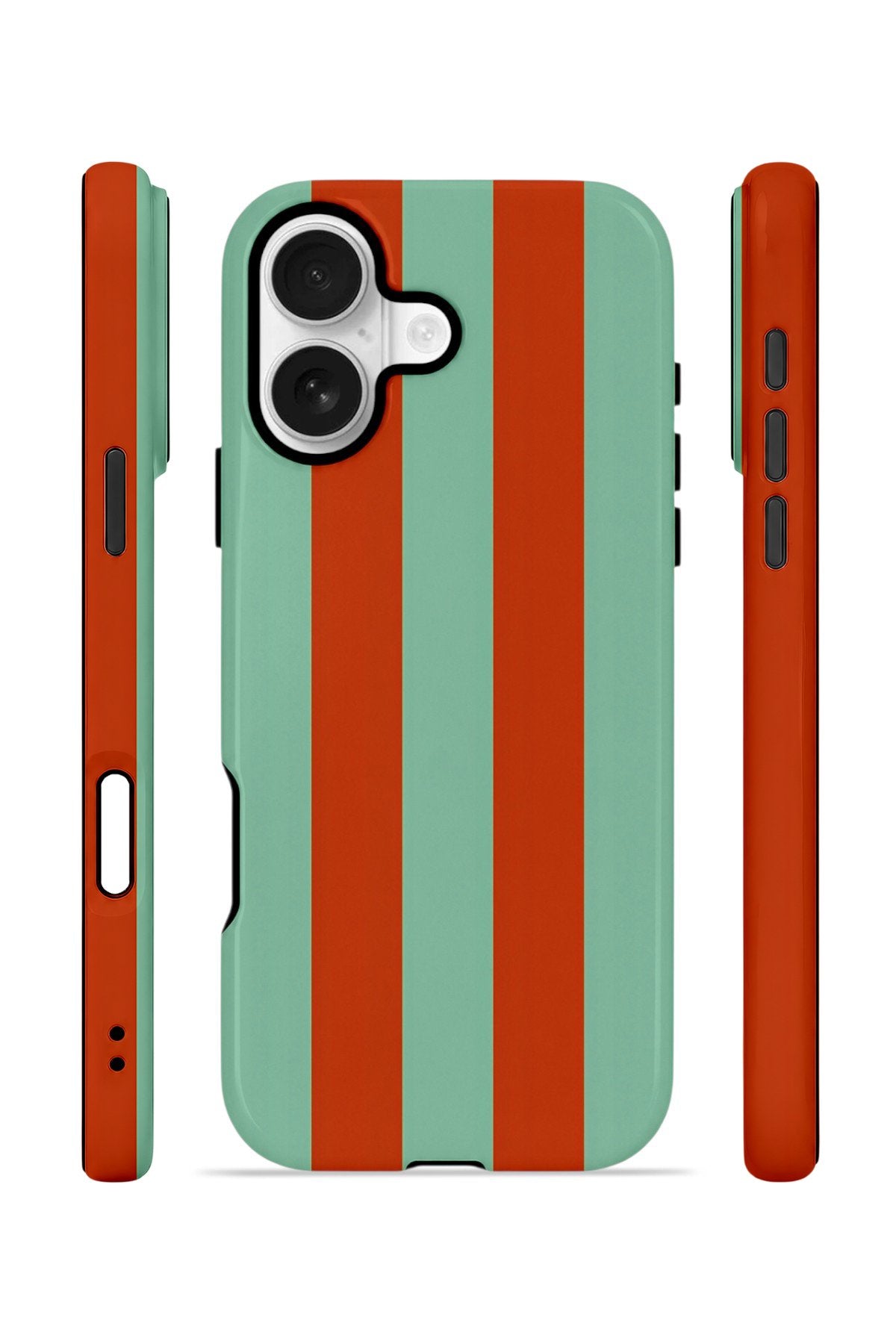 iPhone 16 Vorian Çift Katmanlı MagSafe Kılıf Terracotta Mint Stripe