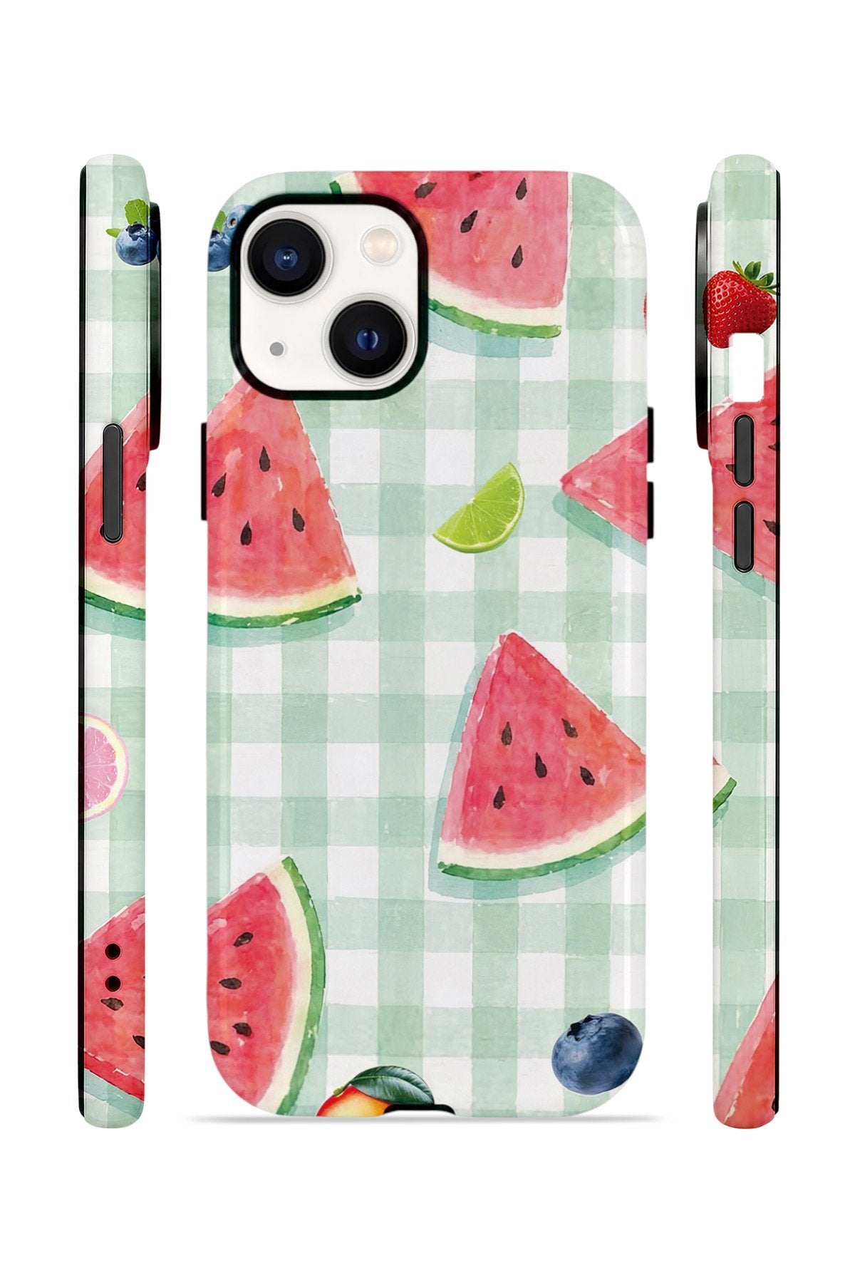 iPhone 14 Plus Vorian Çift Katmanlı MagSafe Kılıf Watermelon Picnic Gingham
