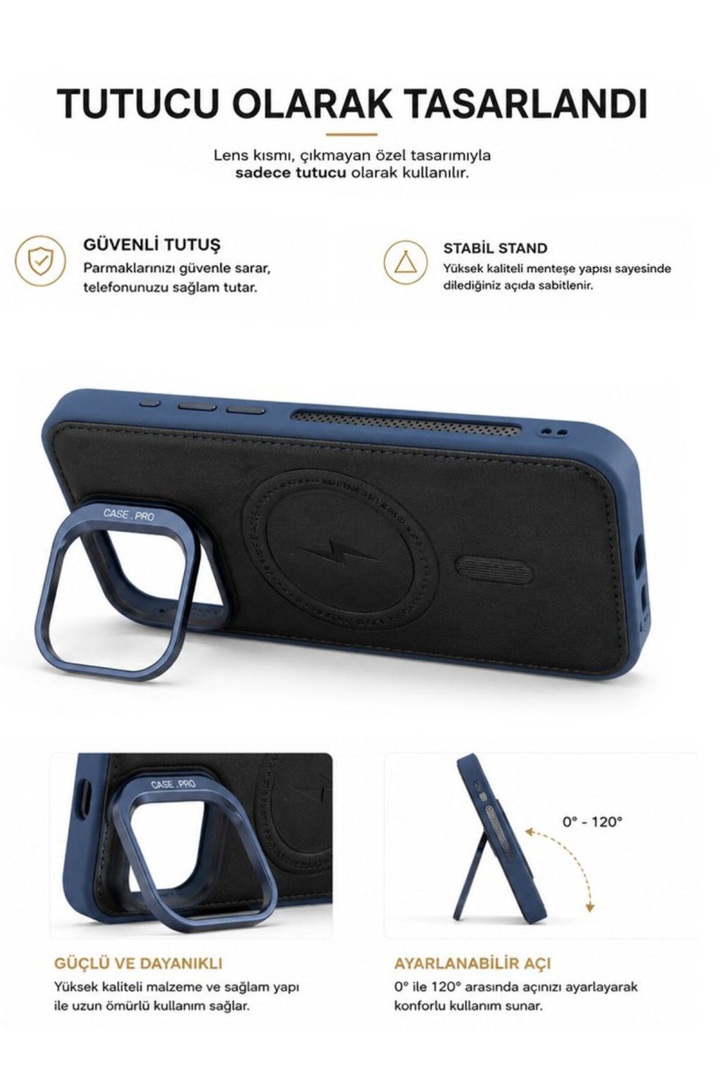iPhone 11 GripStand MagSafe Deri Kılıf Lacivert