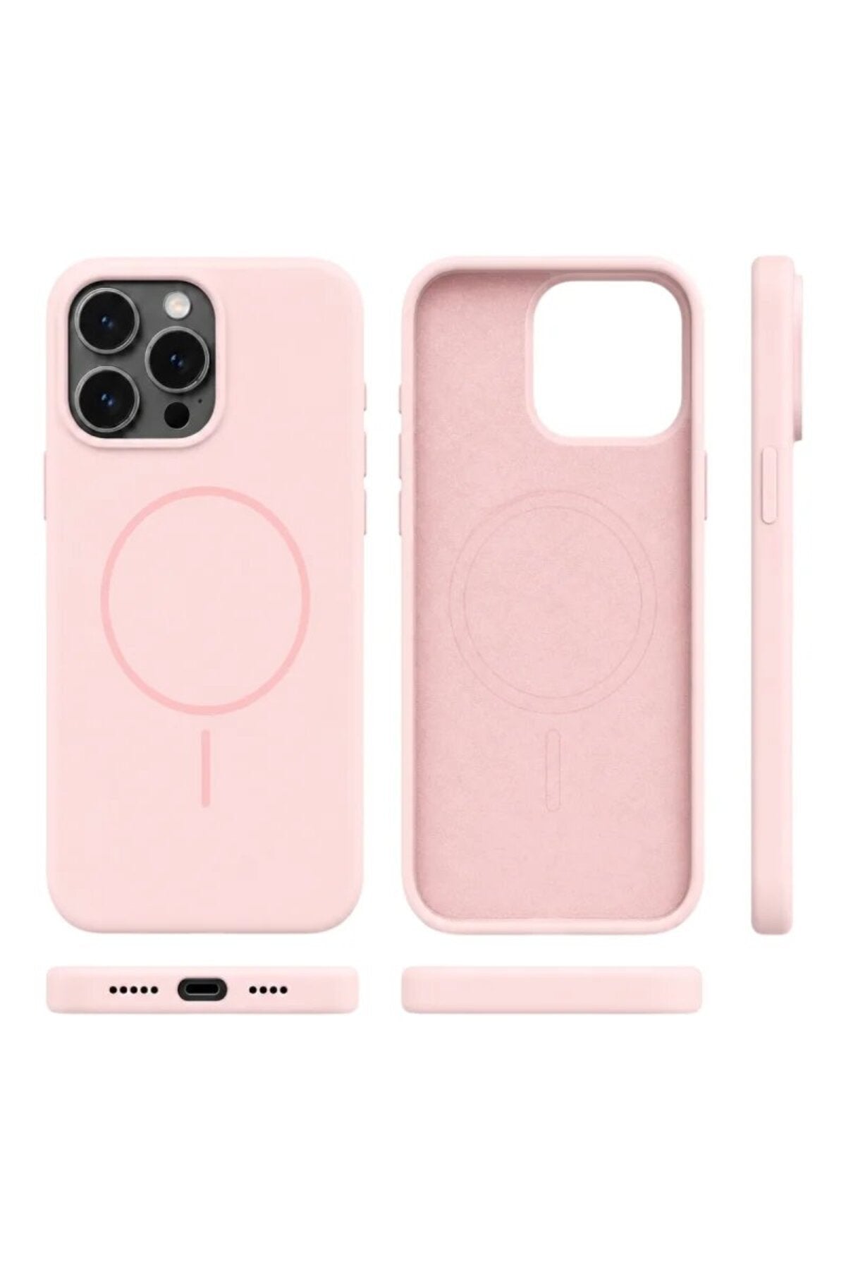 iPhone 15 Pro Max Mag Core Akıllı MagSafe Animasyonlu Silikon Kılıf Açık Pembe