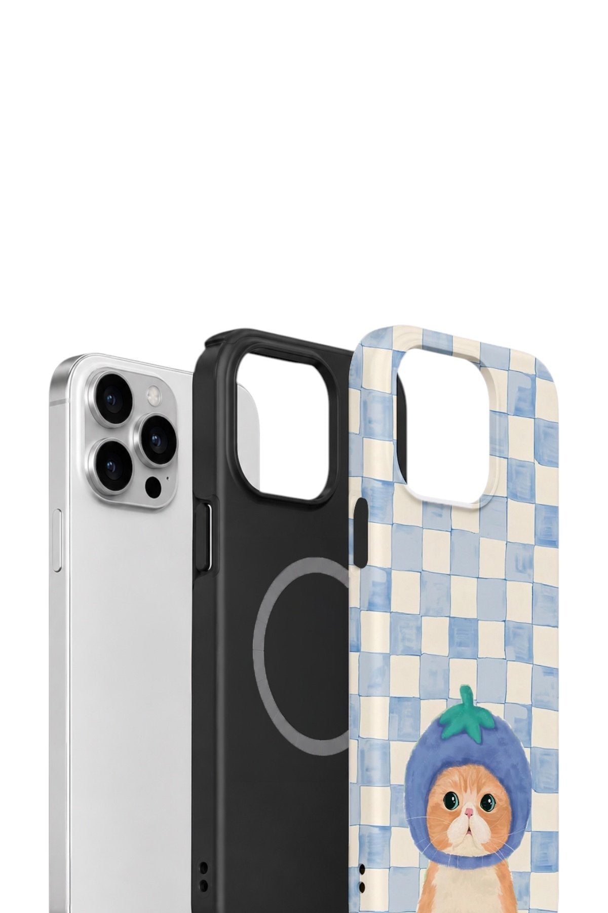 iPhone 15 Pro Vorian Çift Katmanlı MagSafe Kılıf Blueberry Cat Check