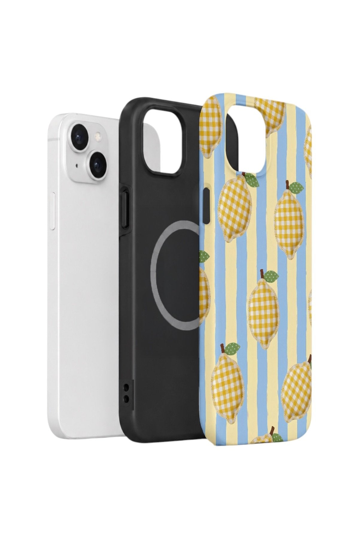 iPhone 14 Plus Vorian Çift Katmanlı MagSafe Kılıf Gingham Lemon Grove