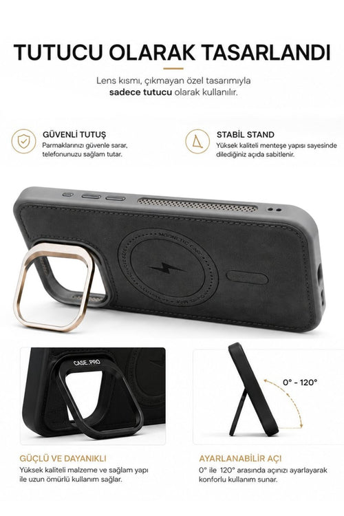 iPhone 11 GripStand MagSafe Deri Kılıf Gri