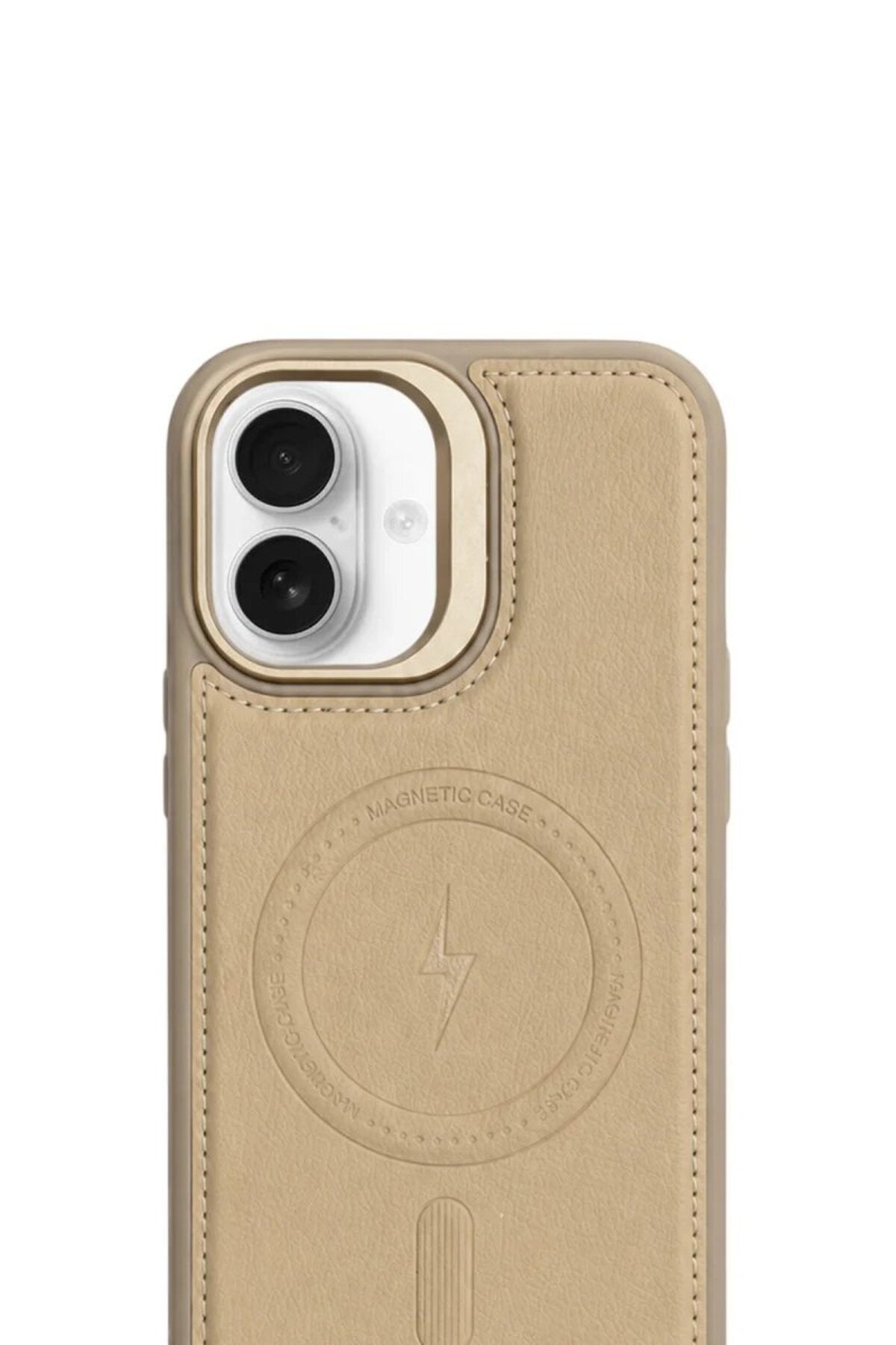 iPhone 16 GripStand MagSafe Deri Kılıf Krem