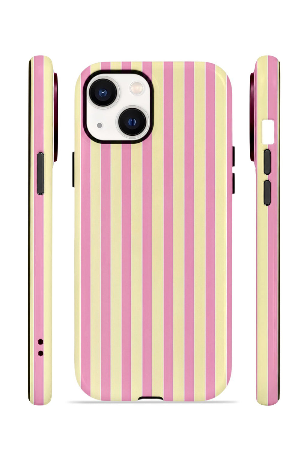 iPhone 14 Plus Vorian Çift Katmanlı Kılıf Pink Lemon Pinstripe