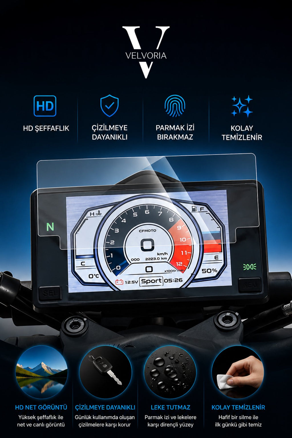 Cf Moto Cf 250Sr Tuşlu Dijital Gösterge Glass Ekran Koruyucu Nano