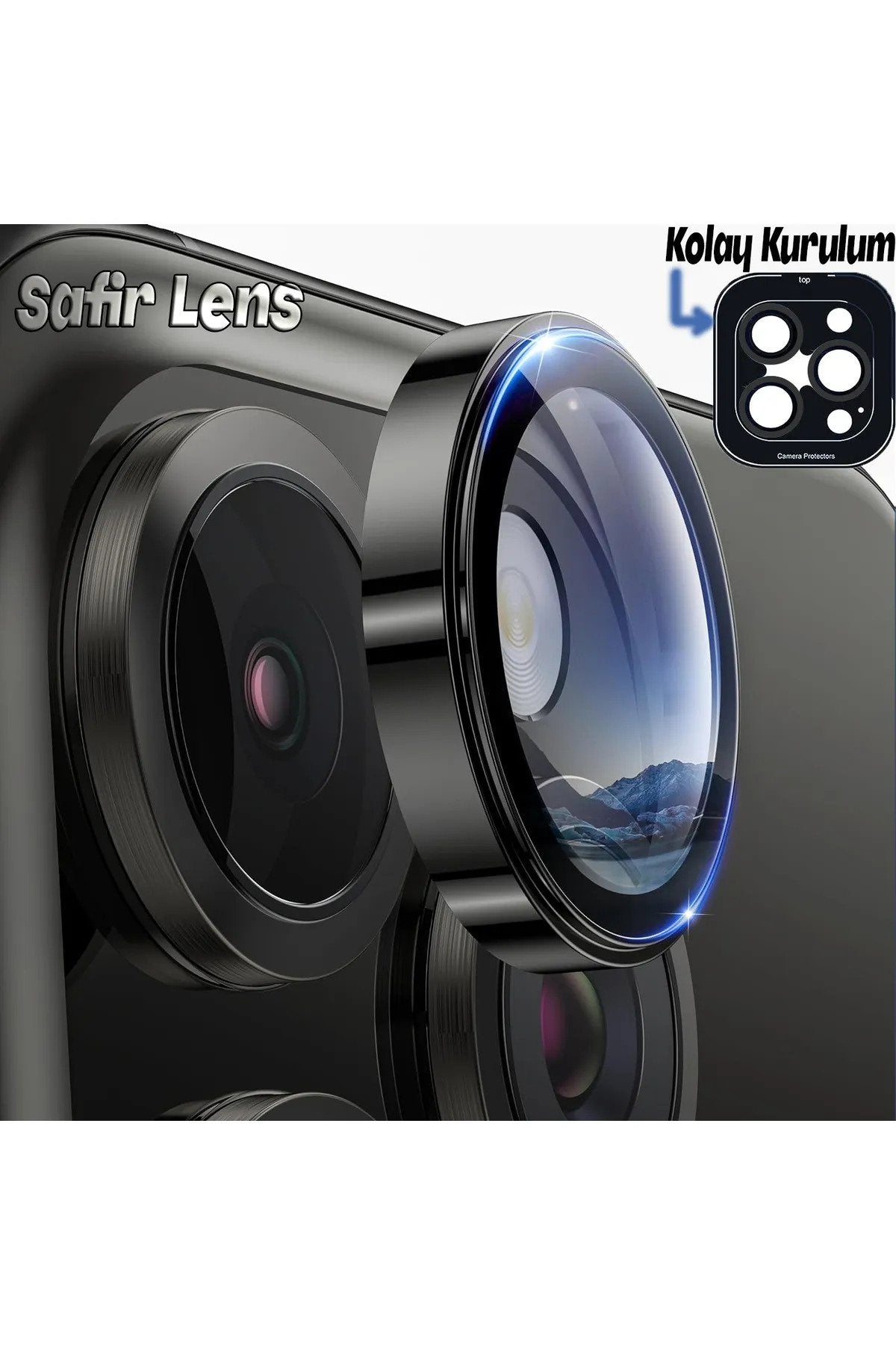iPhone 15 Pro Max Sapphire Lens Koruyucu Siyah