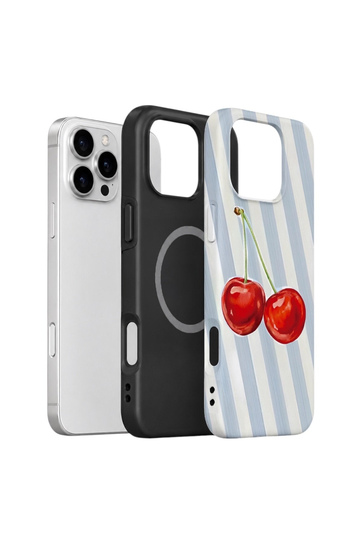 iPhone 16 Pro Max Vorian Çift Katmanlı MagSafe Kılıf Cherry Blue Stripe