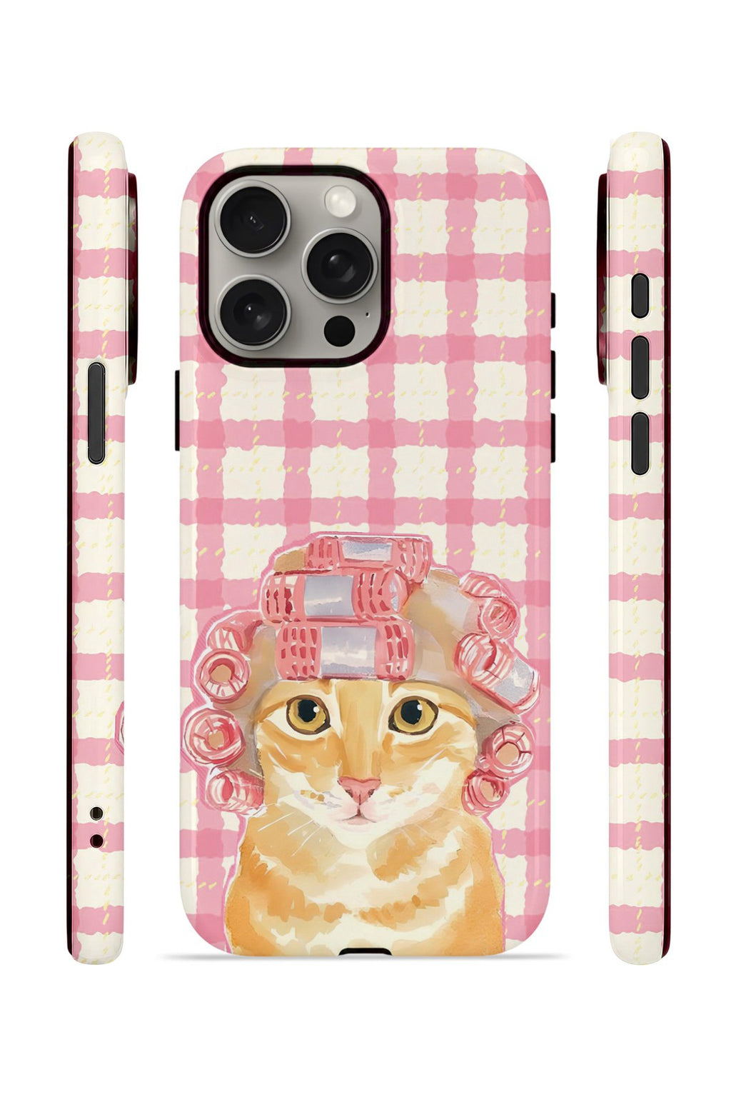 iPhone 15 Pro Vorian Çift Katmanlı Kılıf Pink Picnic Cat