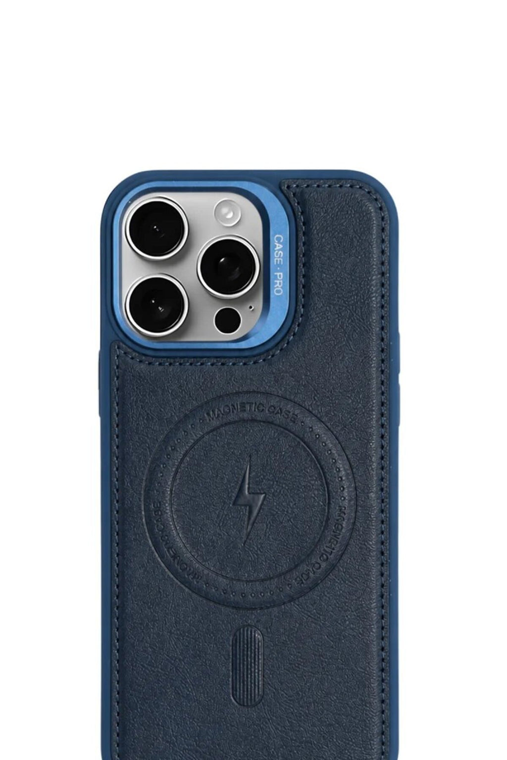 iPhone 15 GripStand MagSafe Deri Kılıf Lacivert