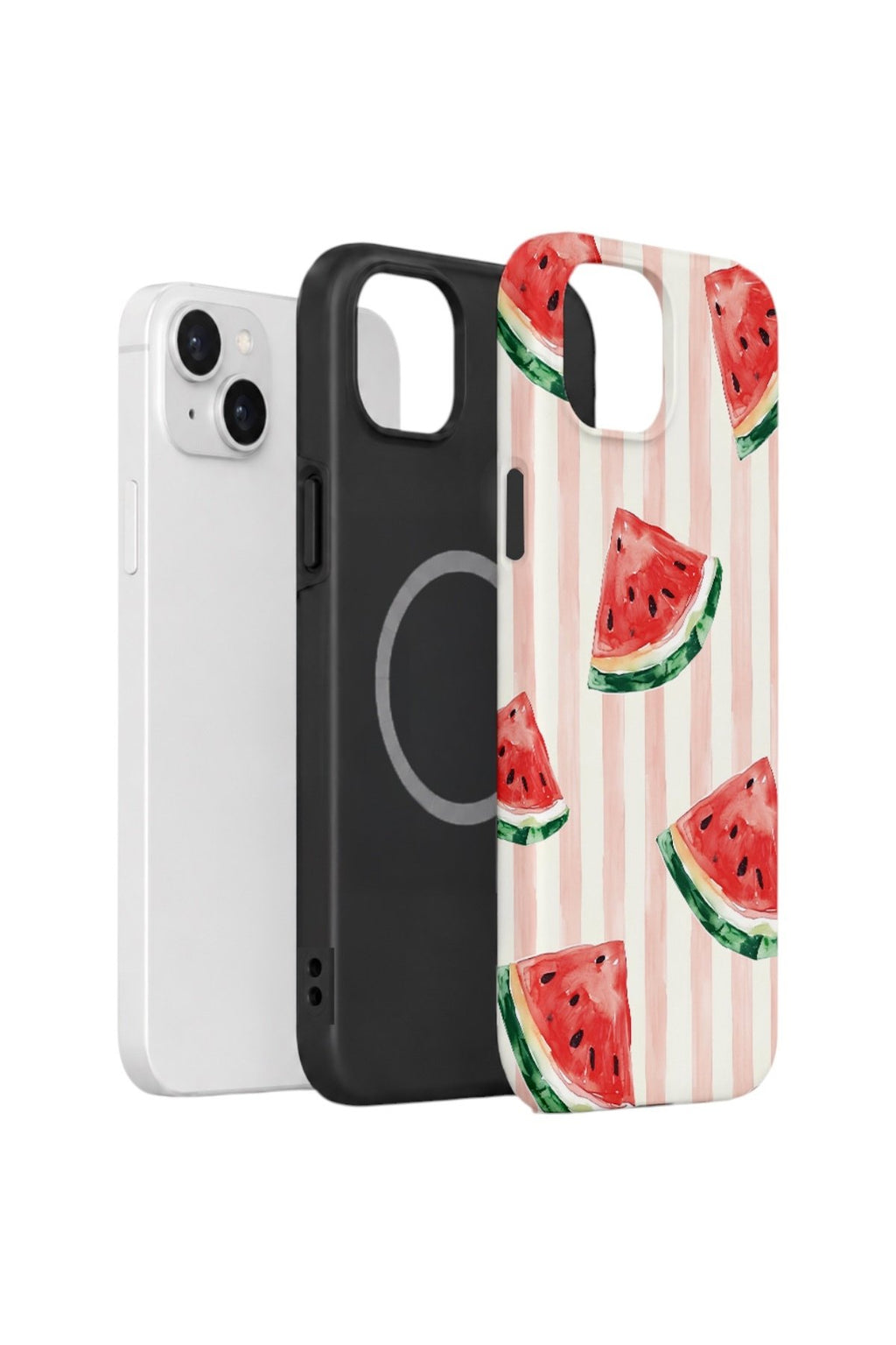 iPhone 14 Plus Vorian Çift Katmanlı MagSafe Kılıf Watermelon Blush Stripe