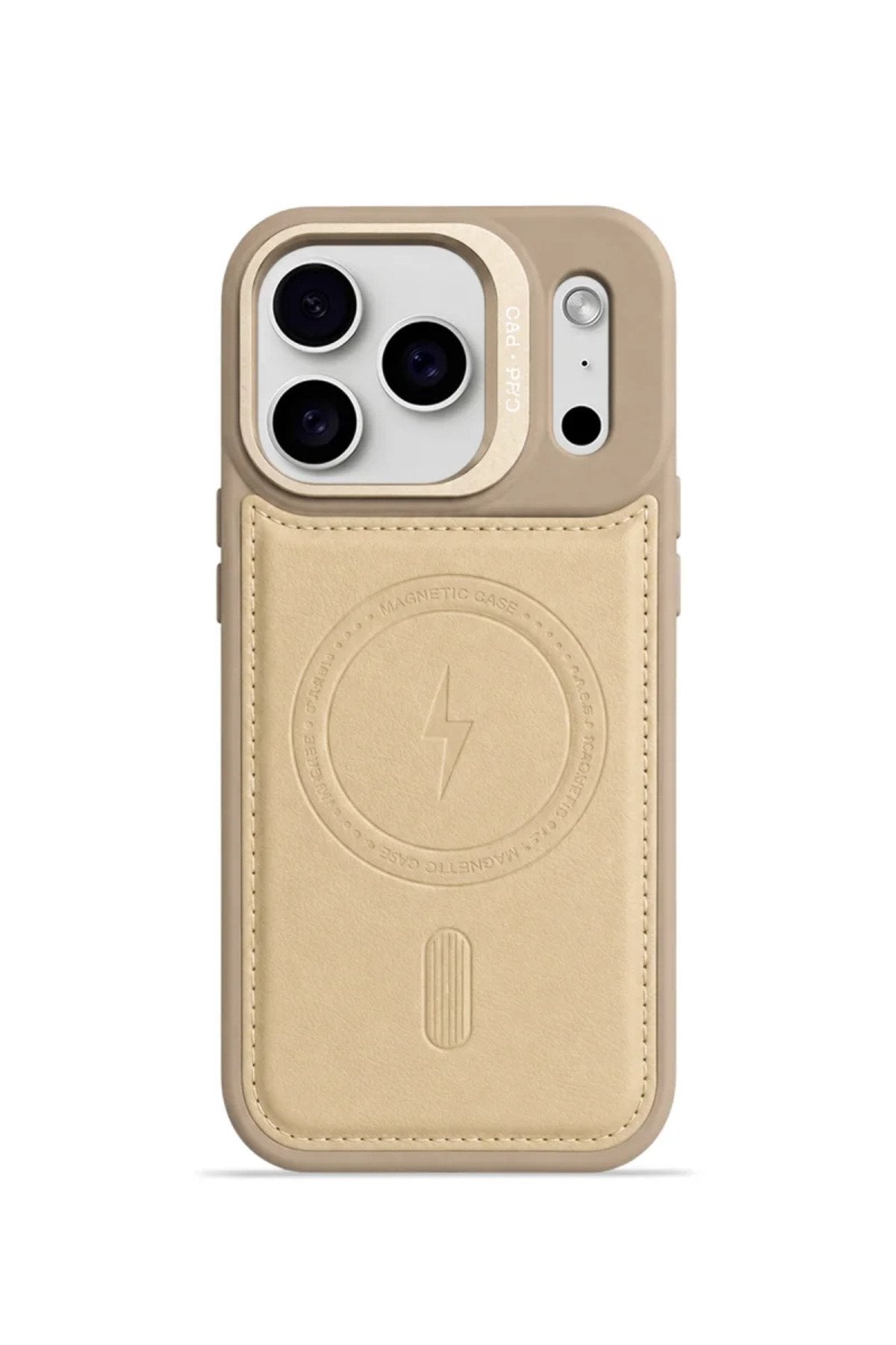 iPhone 17 Pro GripStand MagSafe Deri Kılıf Krem