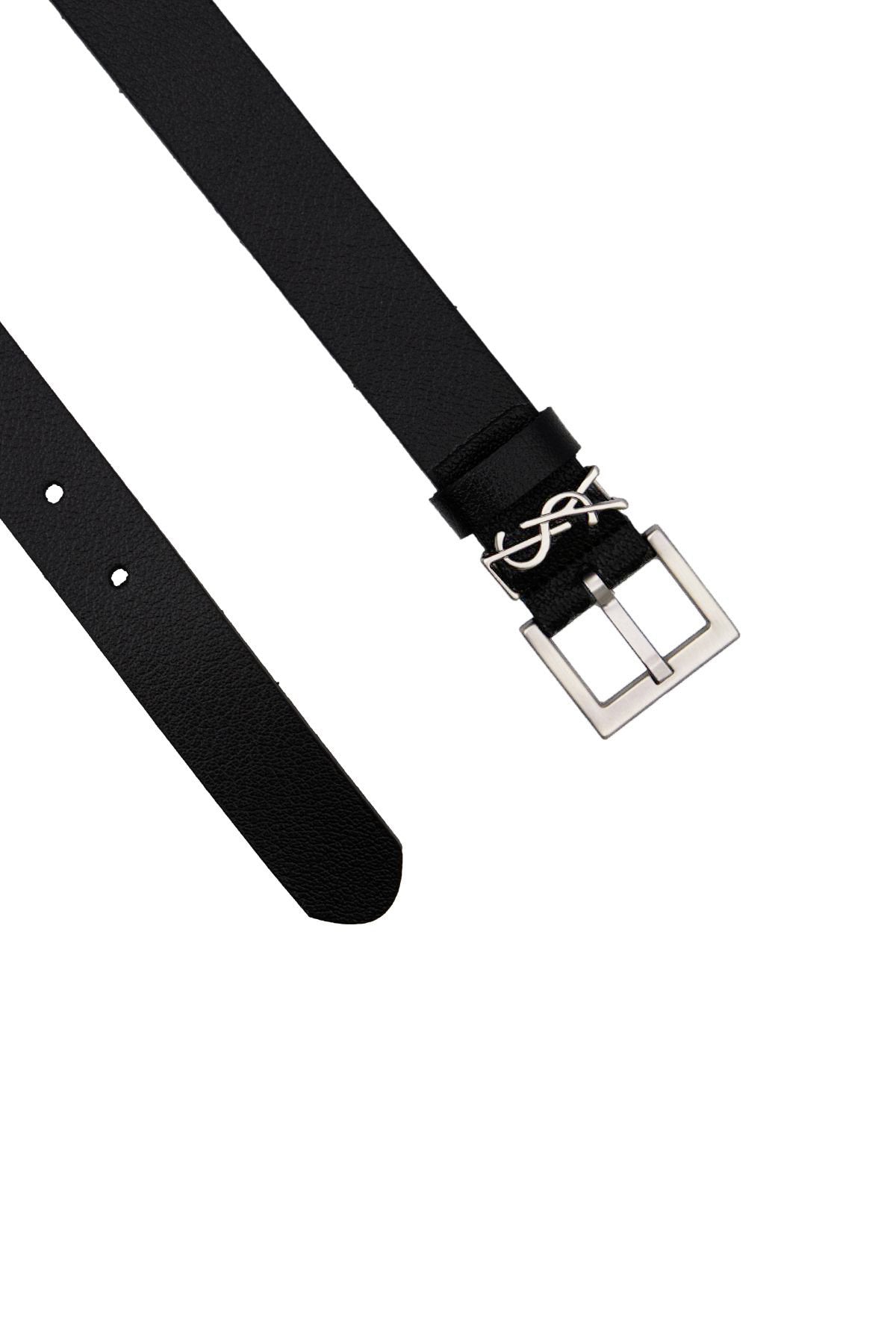 Kadın Siyah Hakiki Deri Kemer Gümüş Tokalı