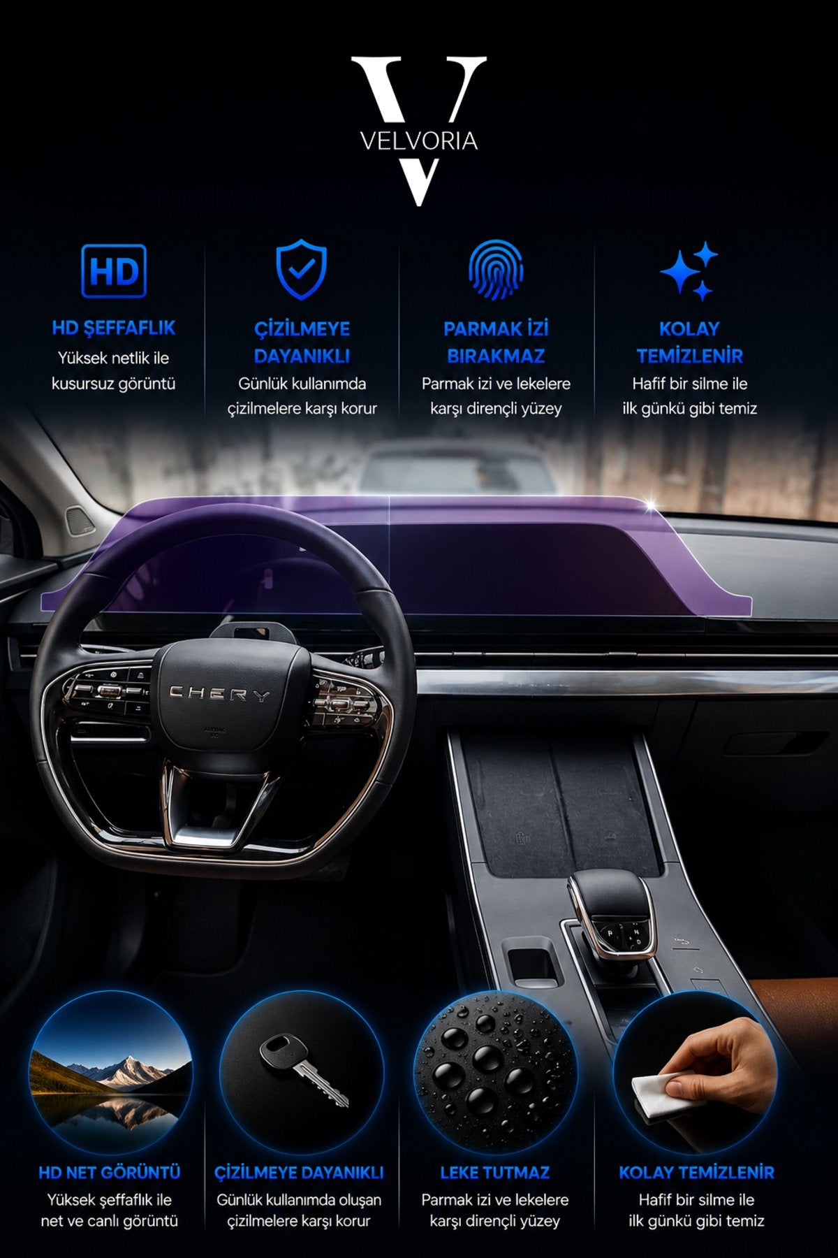 Chery Omoda 5 - Glass Ekran Koruyucu (GÖSTERGE MULTİMEDYA ÇİFT PARÇA) 9h Nano