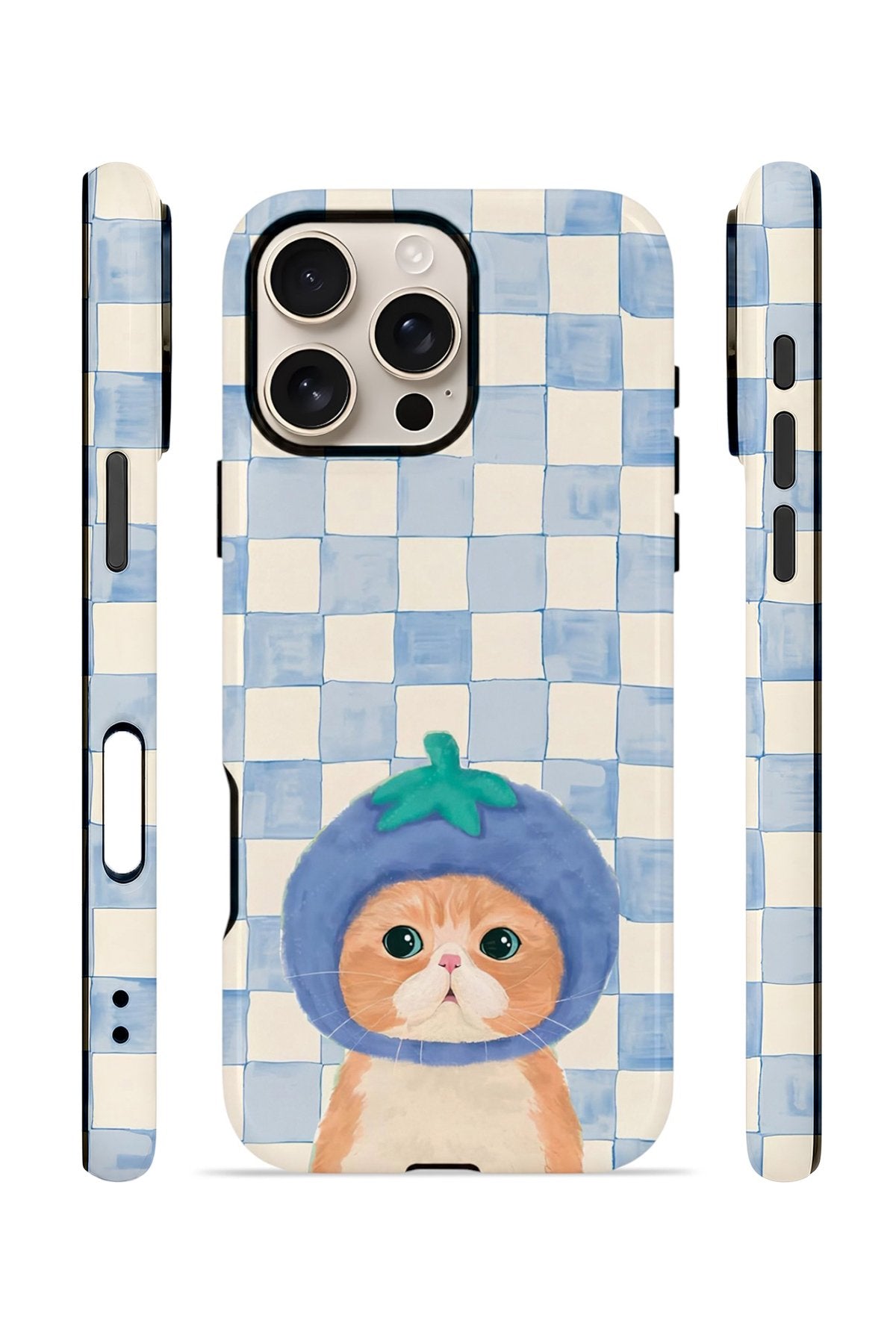 iPhone 16 Pro Vorian Çift Katmanlı Kılıf Blueberry Cat Check