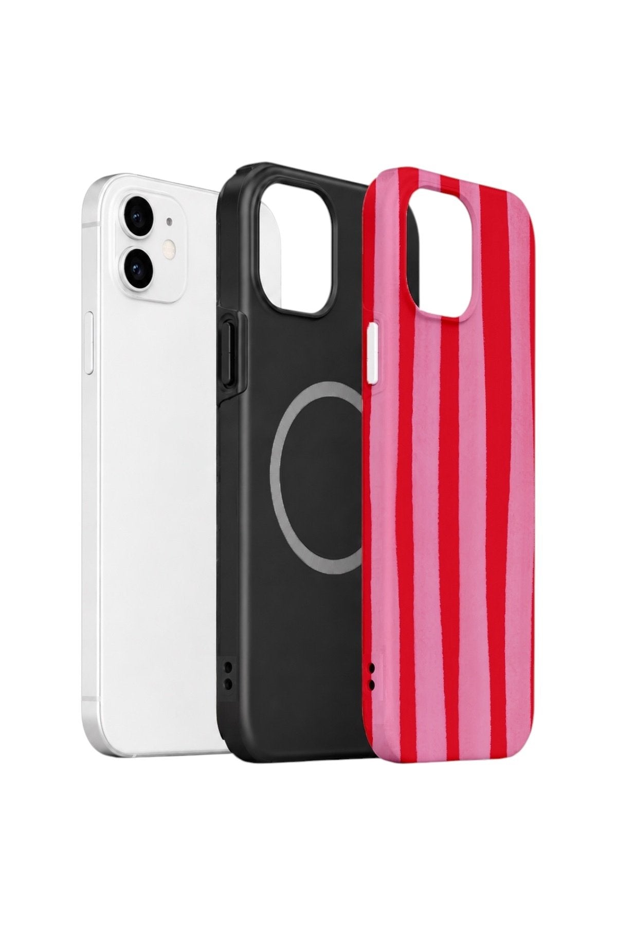 iPhone 12 Vorian Çift Katmanlı MagSafe Kılıf Raspberry Bold Stripe