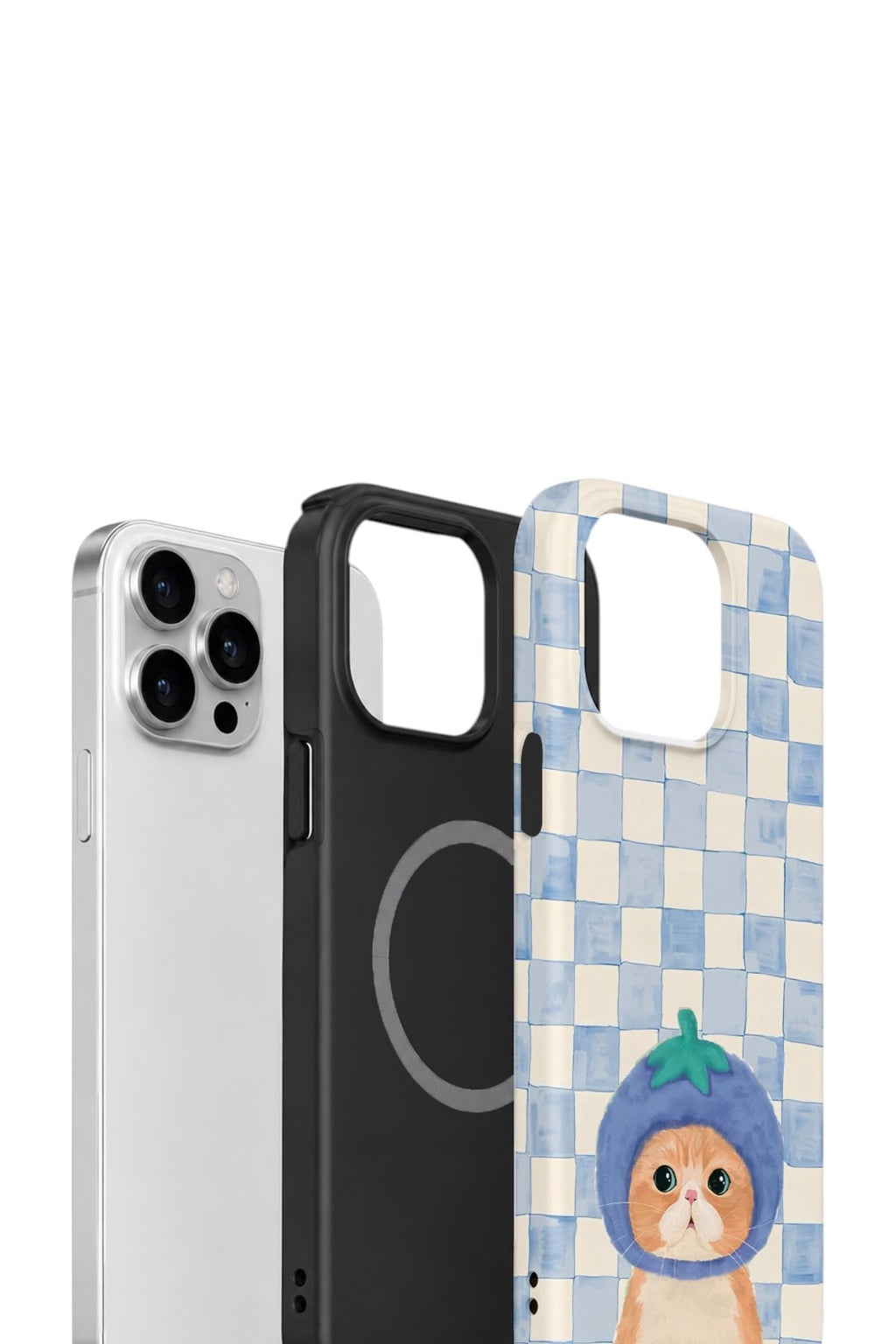 iPhone 12 Pro Vorian Çift Katmanlı MagSafe Kılıf Blueberry Cat Check