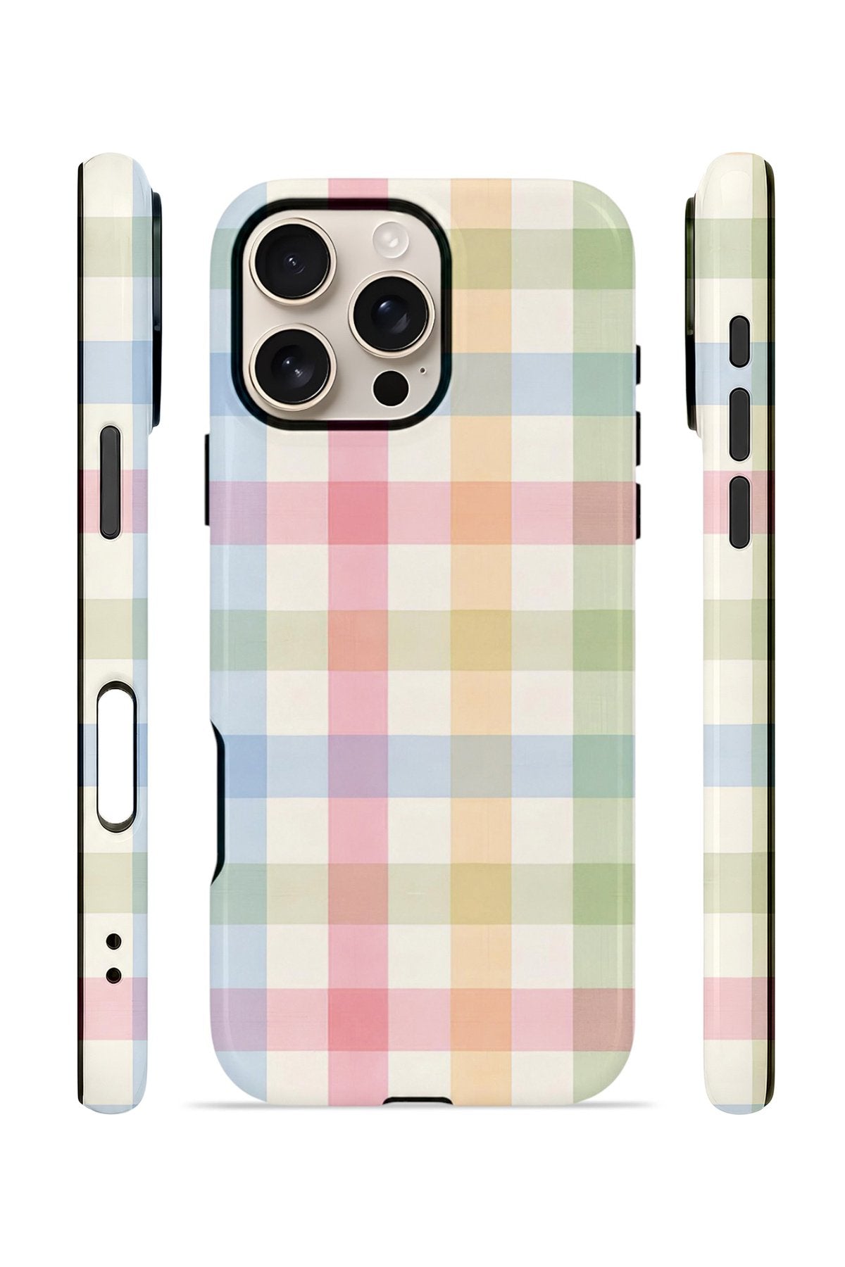 iPhone 16 Pro Vorian Çift Katmanlı MagSafe Kılıf Pastel Gingham