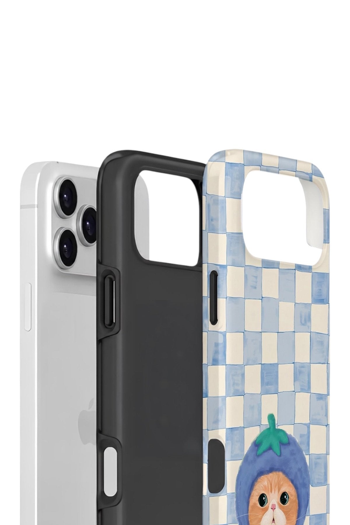 iPhone 17 Pro Vorian Çift Katmanlı Kılıf Blueberry Cat Check