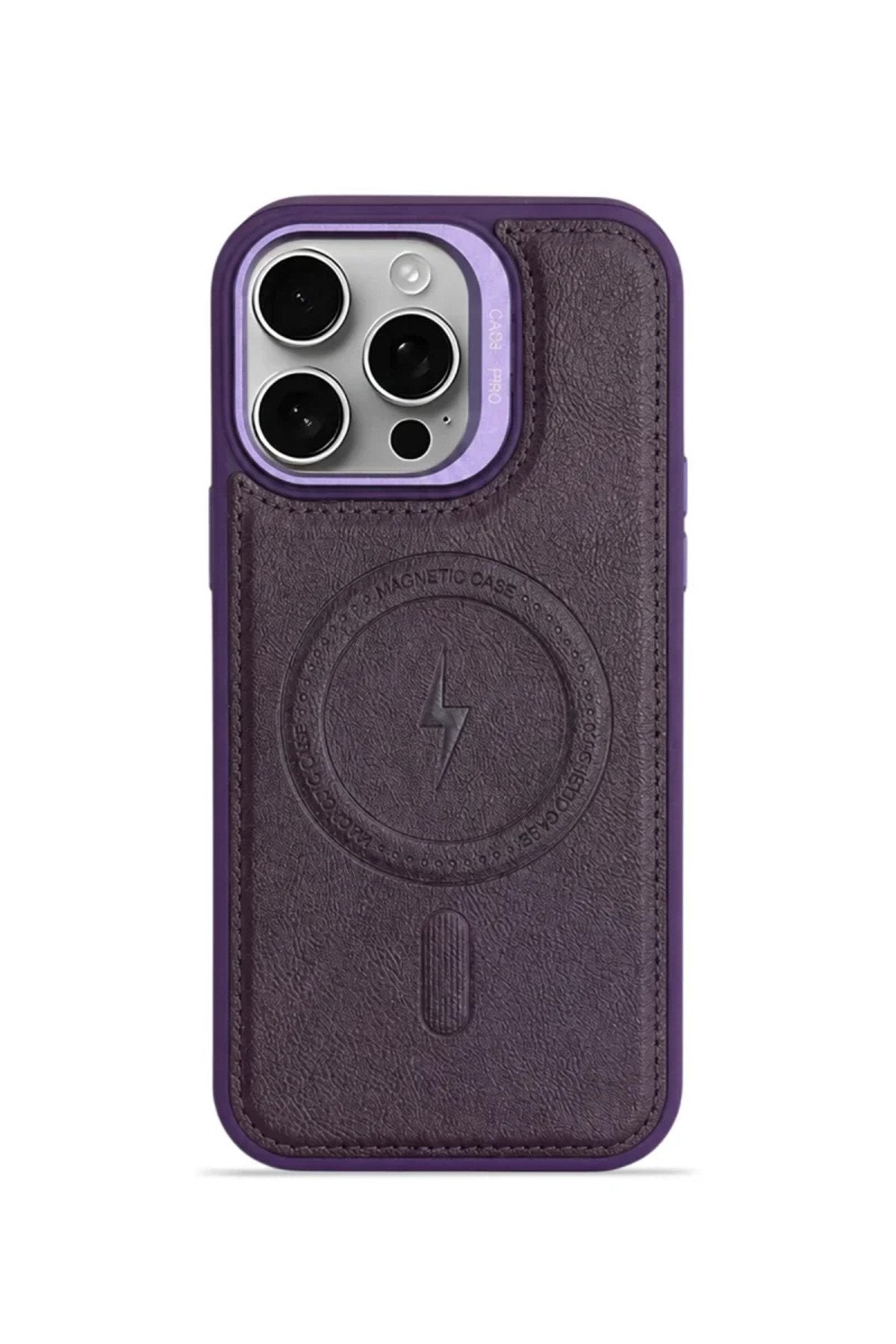 iPhone 15 Pro Max GripStand MagSafe Deri Kılıf Mor