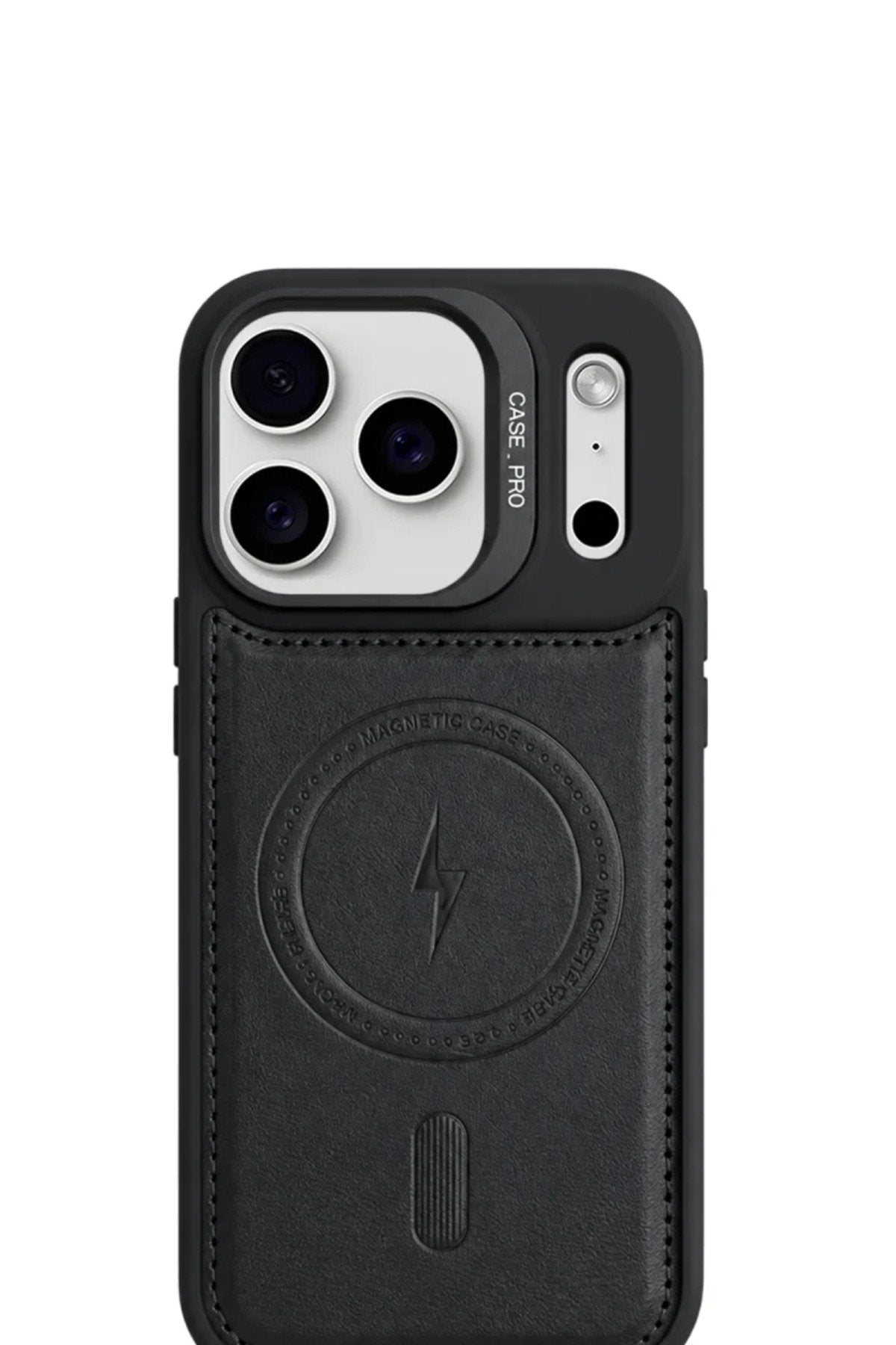 iPhone 17 Pro GripStand MagSafe Deri Kılıf Siyah