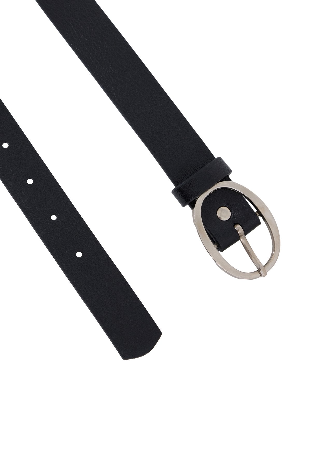 Metal Tokalı Deri Görünümlü İnce  Siyah Kadın Kemeri