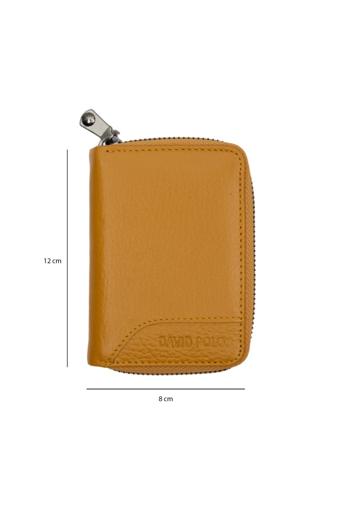 Hakiki Deri Fermuarlı Hardal Unisex Cüzdan Kartlık