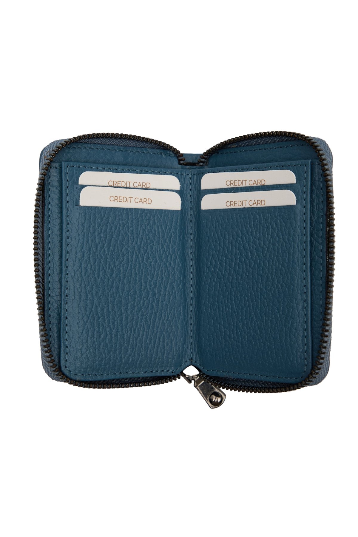 Hakiki Deri Fermuarlı Mavi Unisex Cüzdan Kartlık