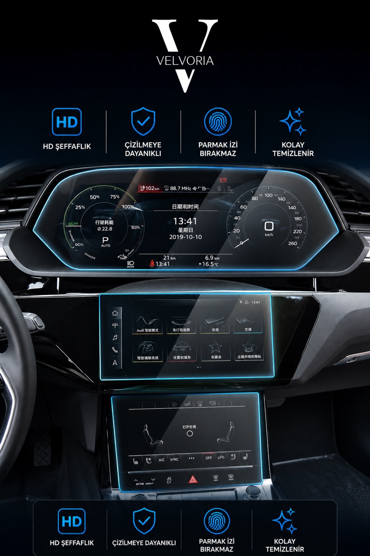 Audi Q7 2020-2023 Gösterge Ve Multimedya Çift Navigasyon Esnek Nano Ekran Koruyucu