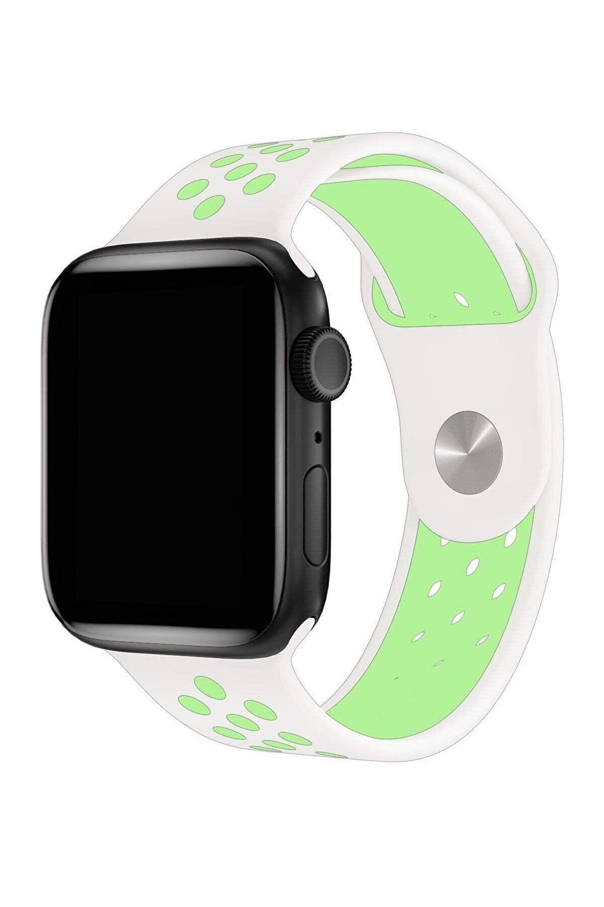 Apple Watch Series Fileli Kordon Beyaz-Yeşil