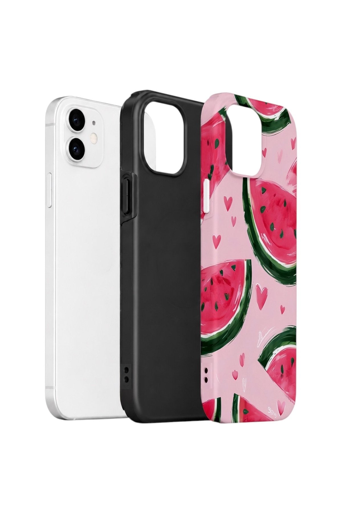 iPhone 12 Vorian Çift Katmanlı Kılıf Watermelon Hearts