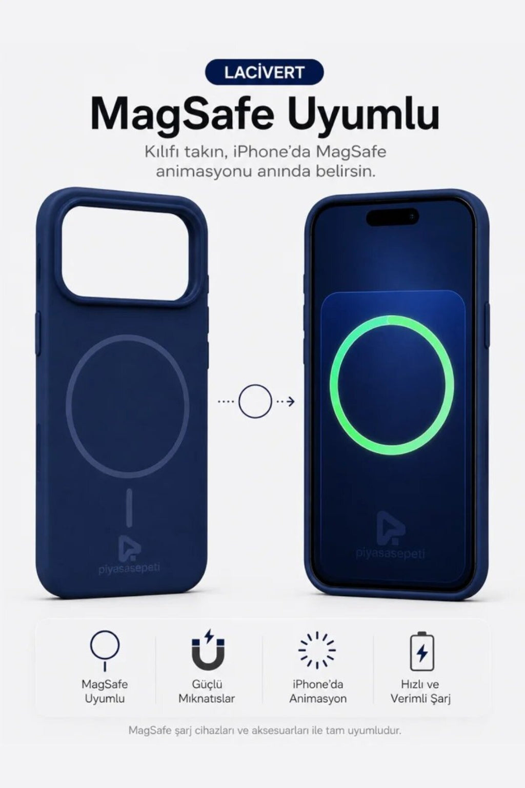 iPhone 17 Pro 6.3" Mag Core Akıllı MagSafe Animasyonlu Silikon Kılıf Lacivert