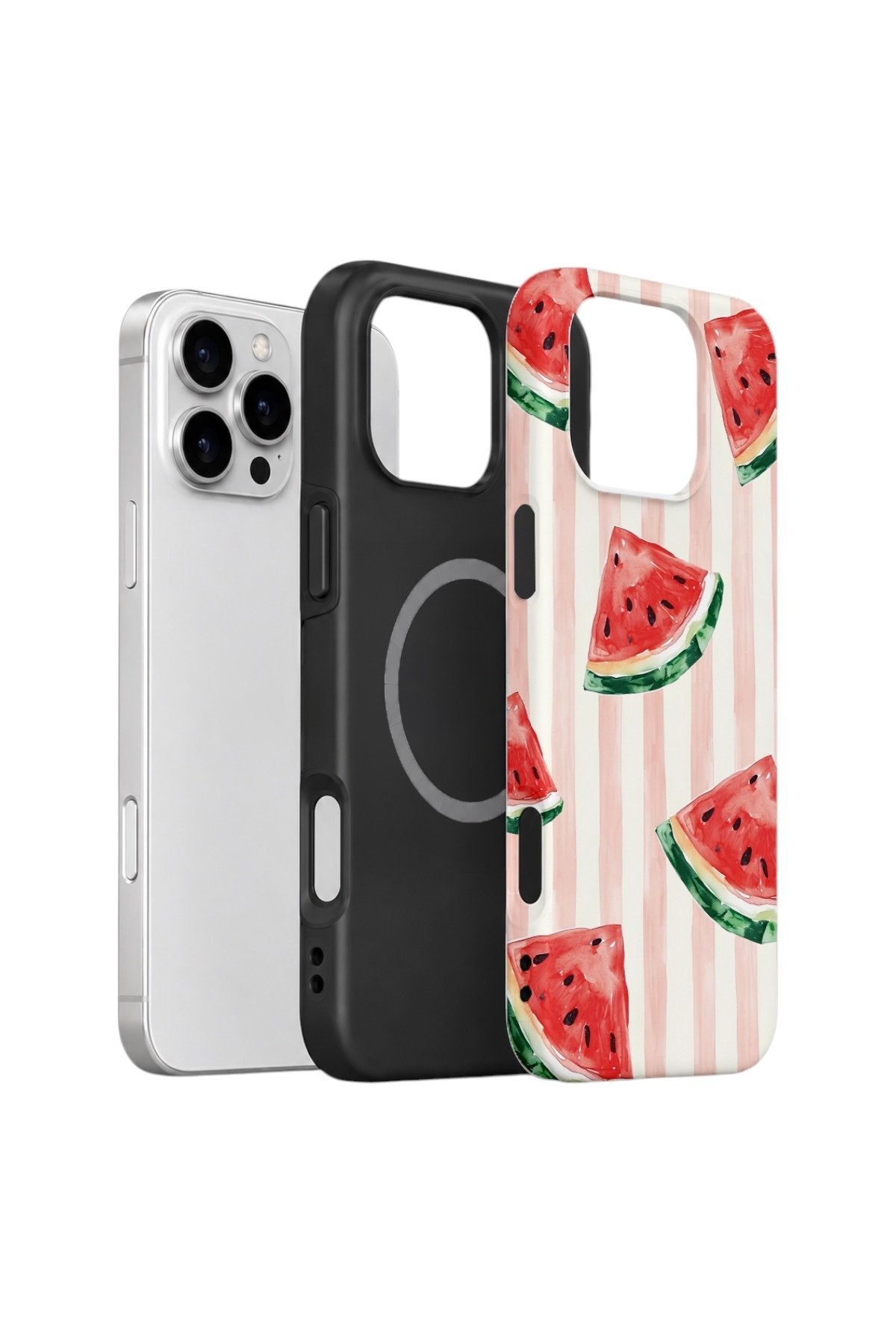 iPhone 16 Pro Max Vorian Çift Katmanlı MagSafe Kılıf Watermelon Blush Stripe